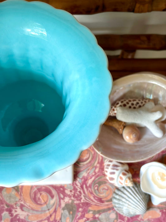 Vintage White & Aqua Trophy Vase