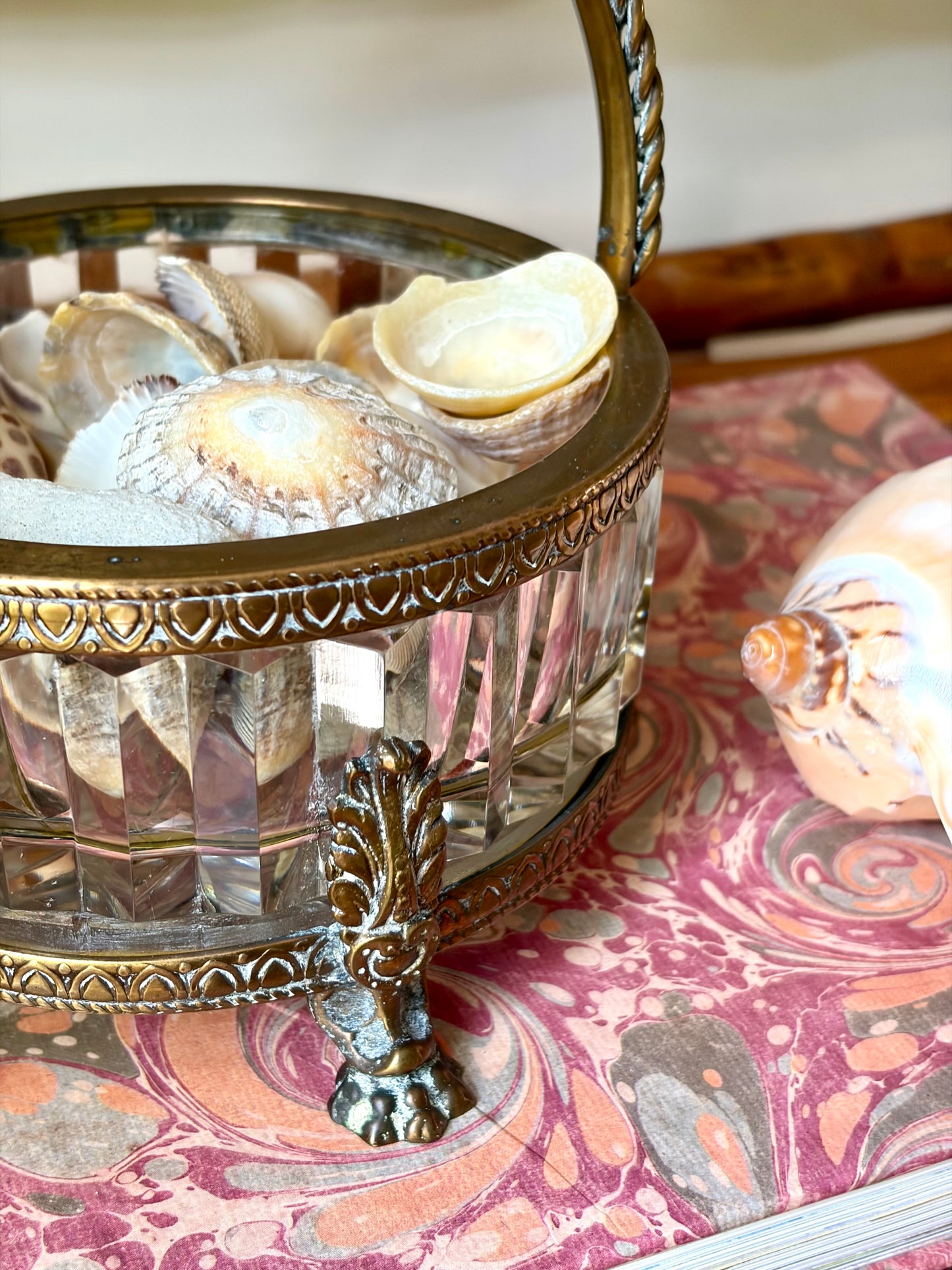Vintage Cut Crystal & Brass Handled Bowl