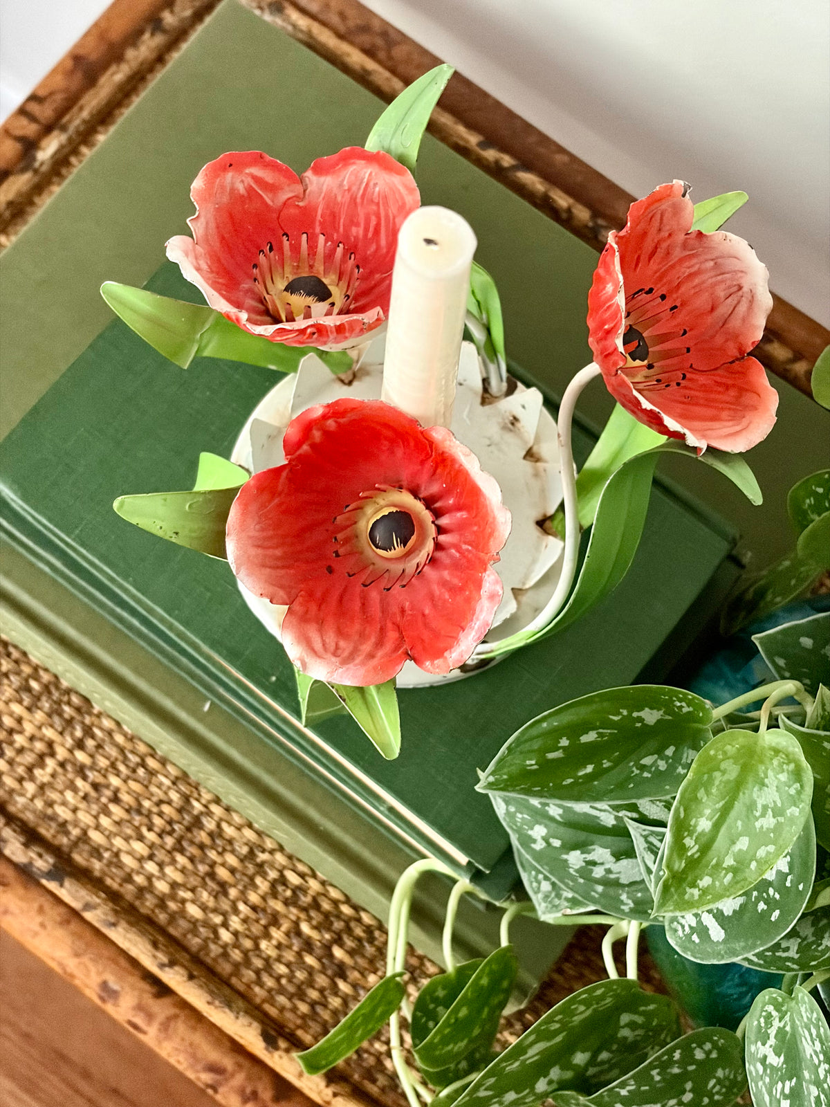 Vintage Italian Toleware Poppy Candleholder
