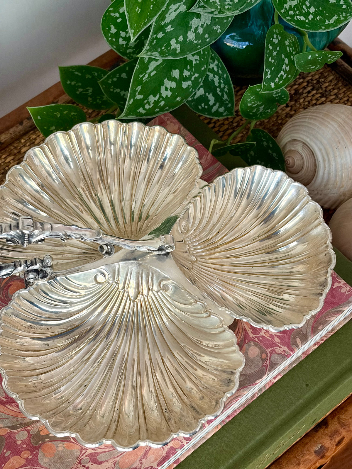 Vintage Silver Plate Shell Serving Dish