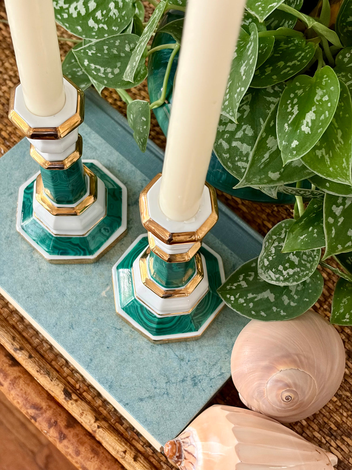 Vintage Faux Malachite Candleholders
