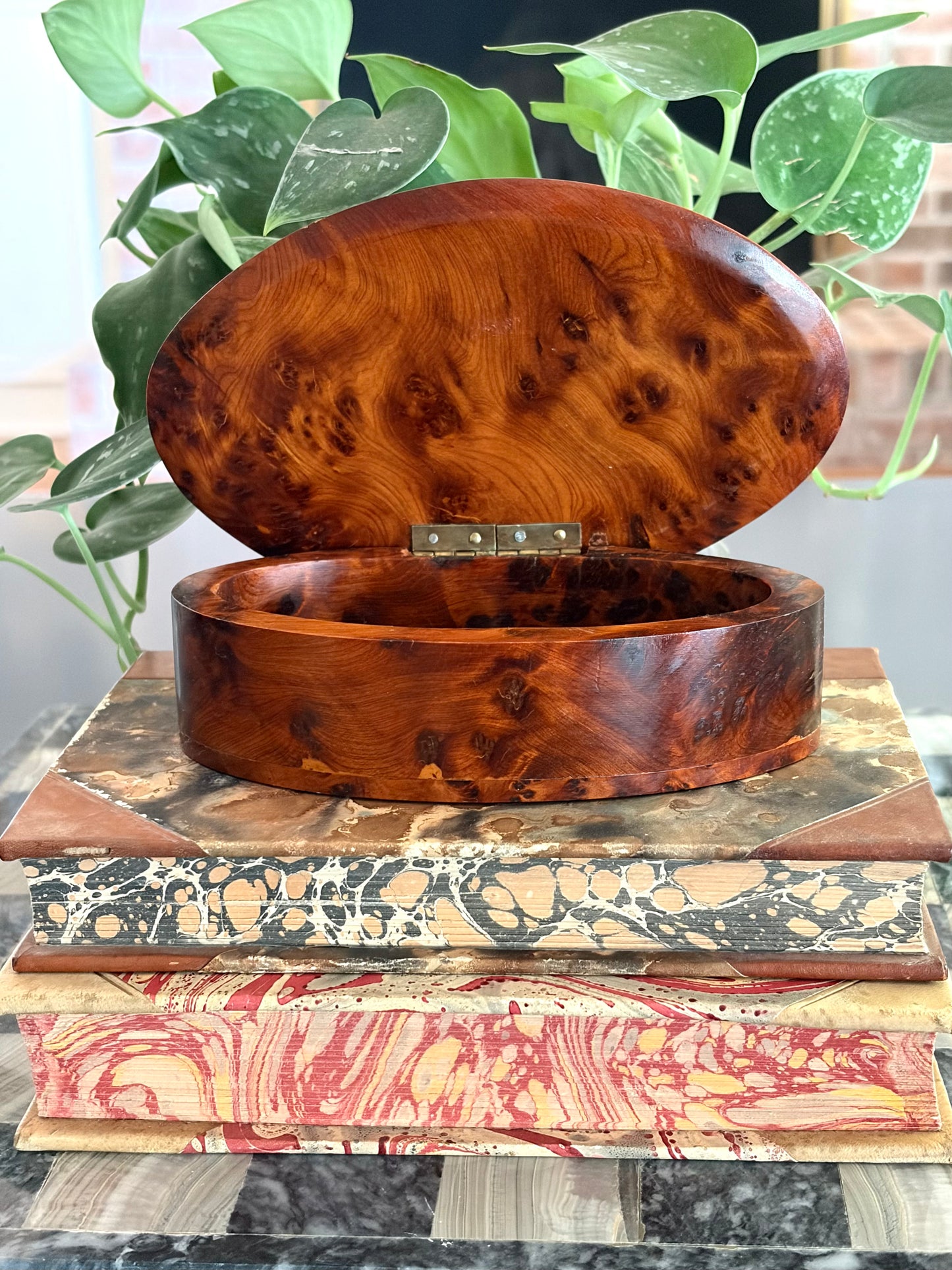 Vintage Oval Burl Wood Box