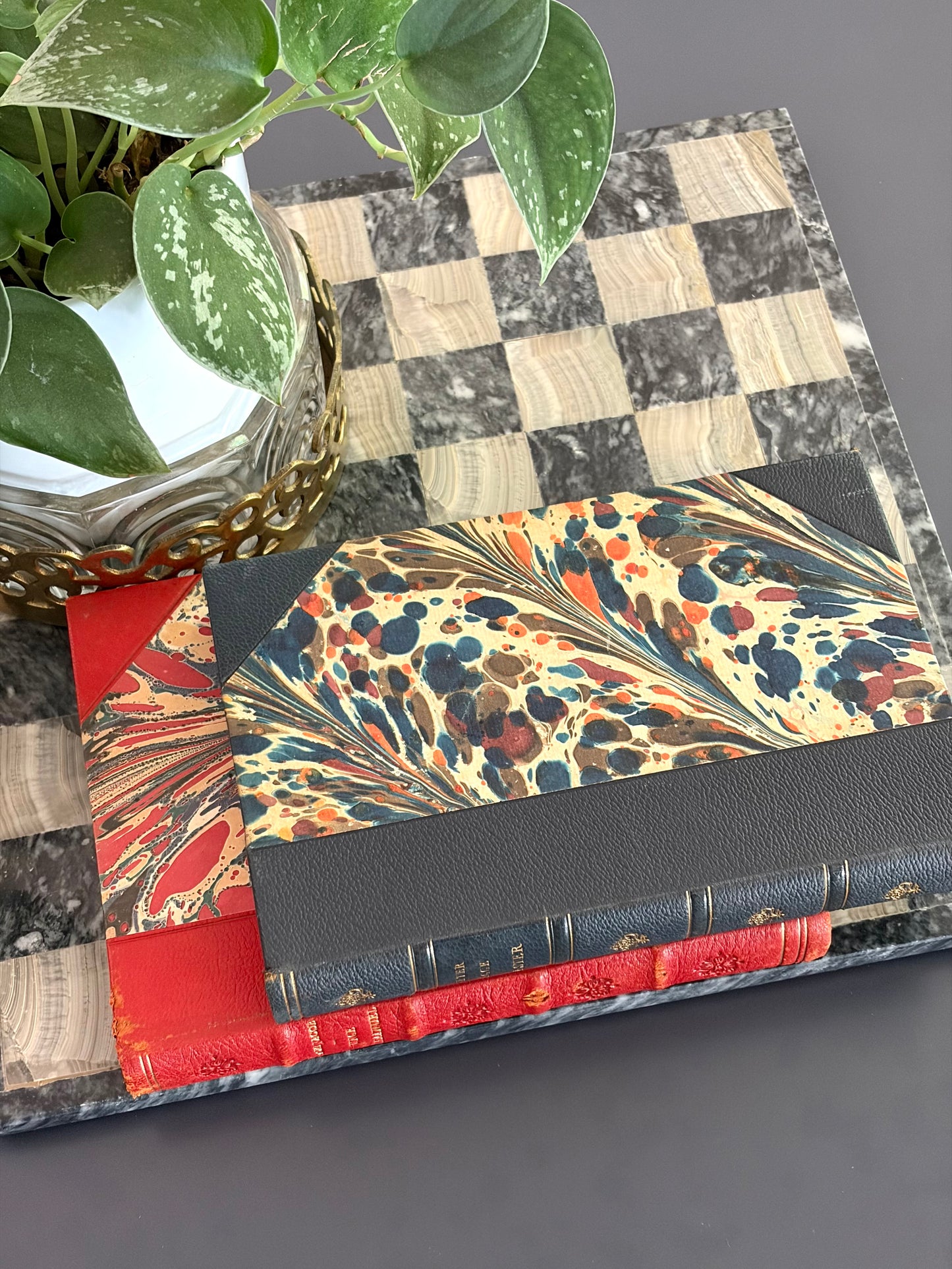 Pair of Vintage Marbled Books