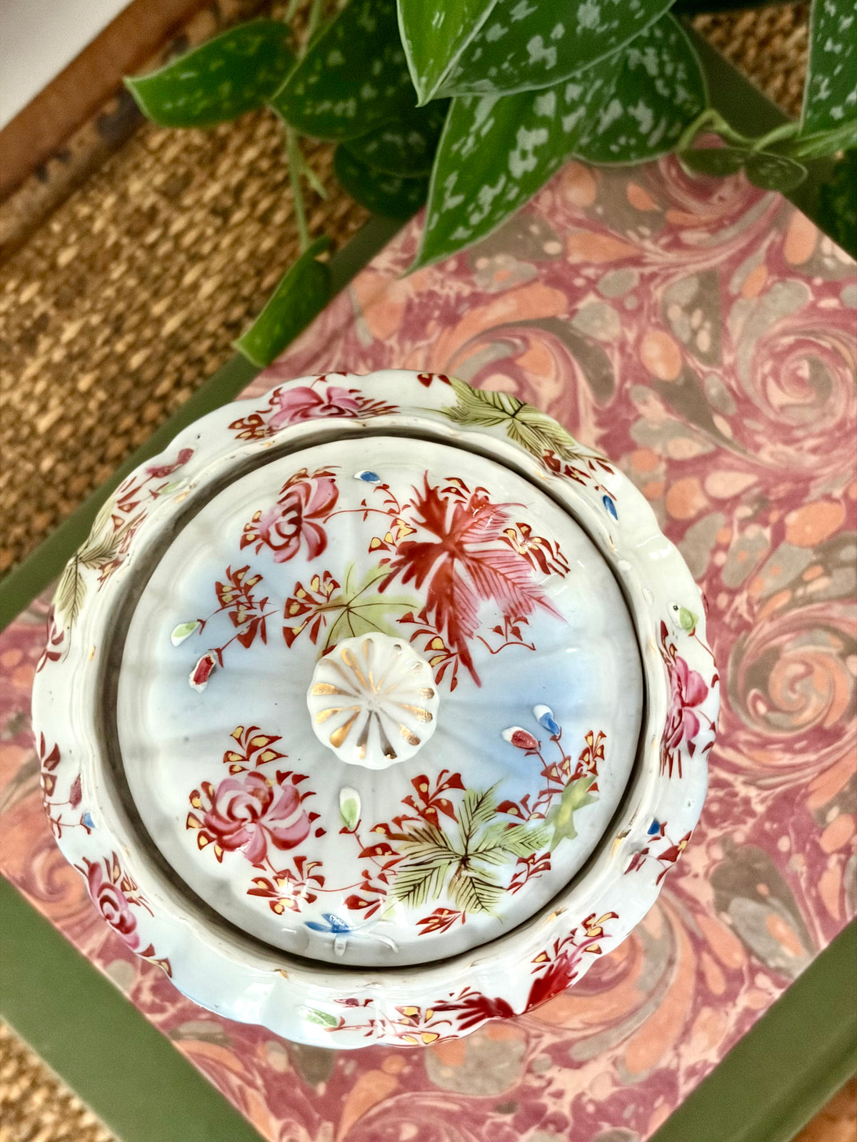 Antique Hand-Painted Biscuit Jar