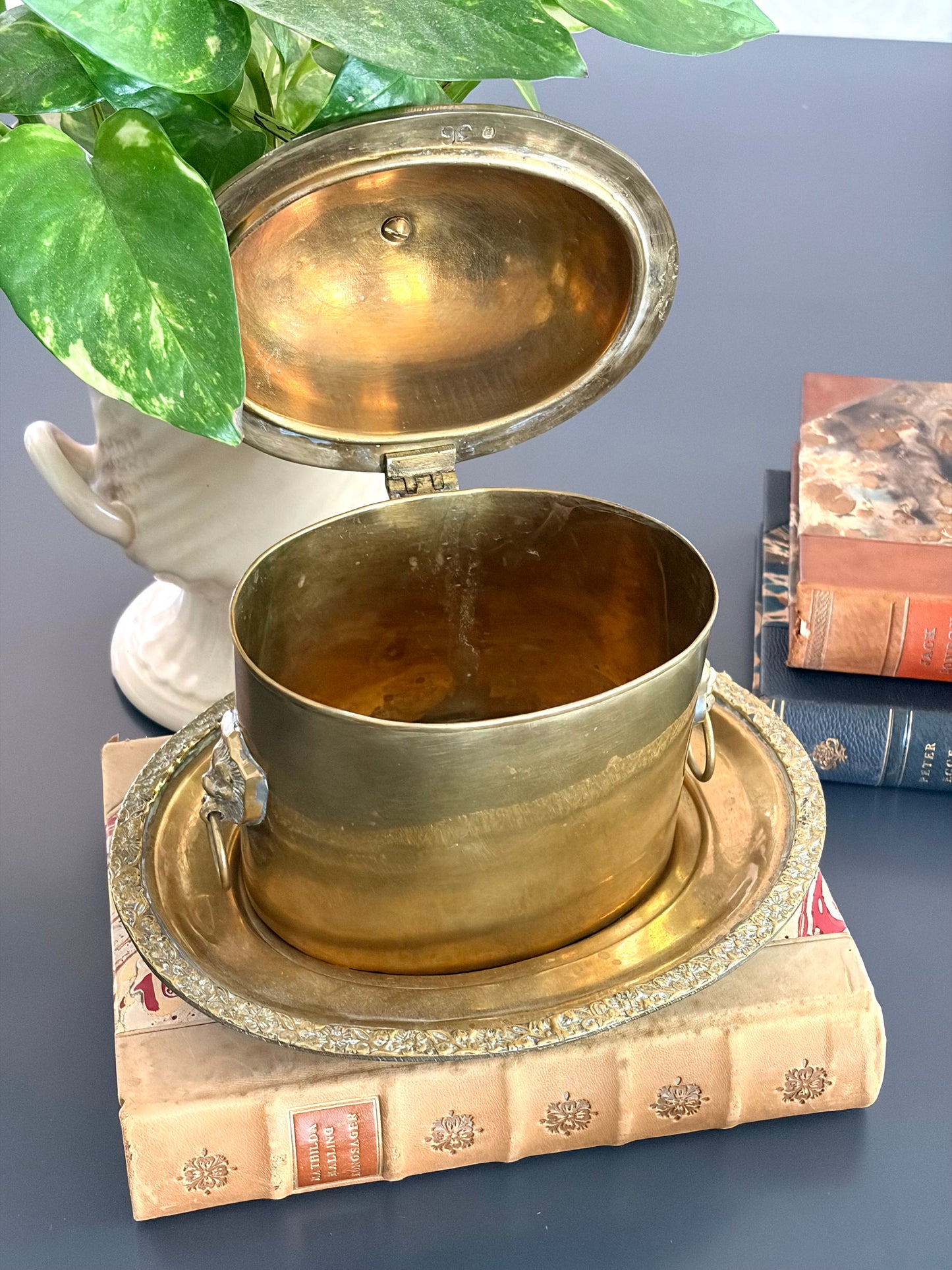 Vintage Brass Tea Caddy & Dish