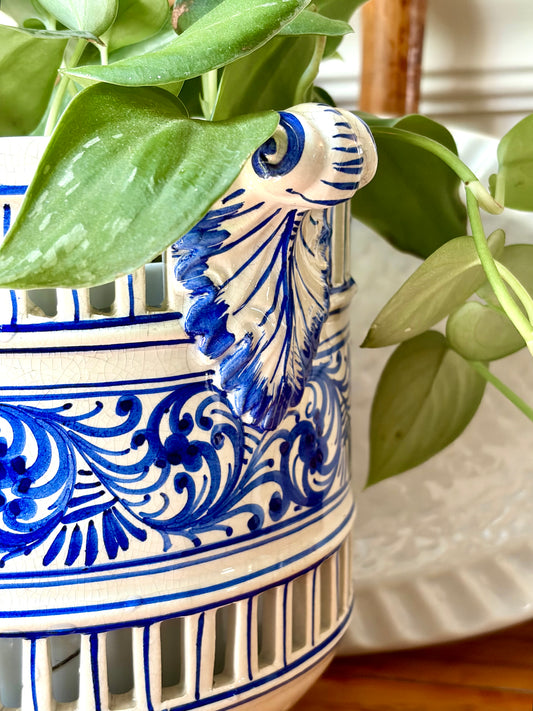 Vintage Italian Blue & White Reticulated Pot