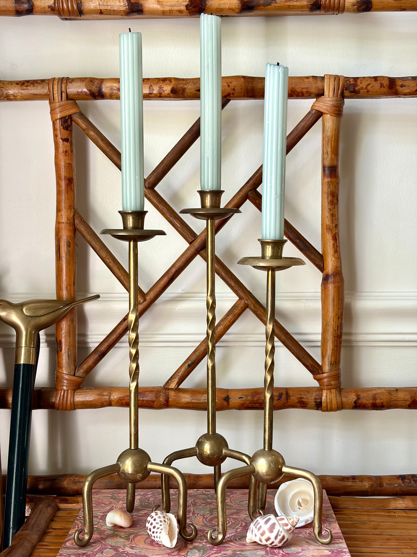 Vintage Trio of Brass Candlesticks