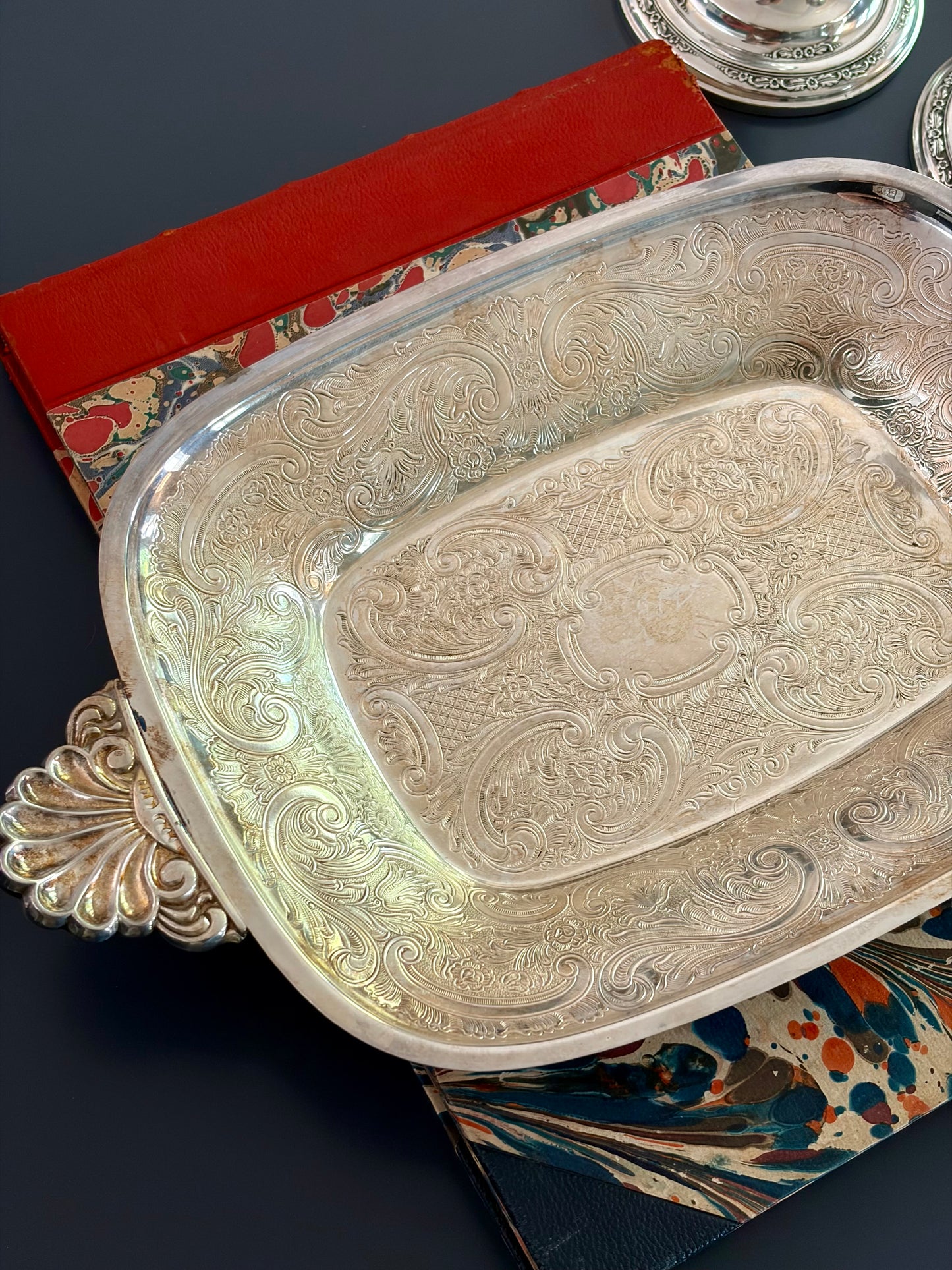 Antique Baker & Ellis Etched Silverplate Tray