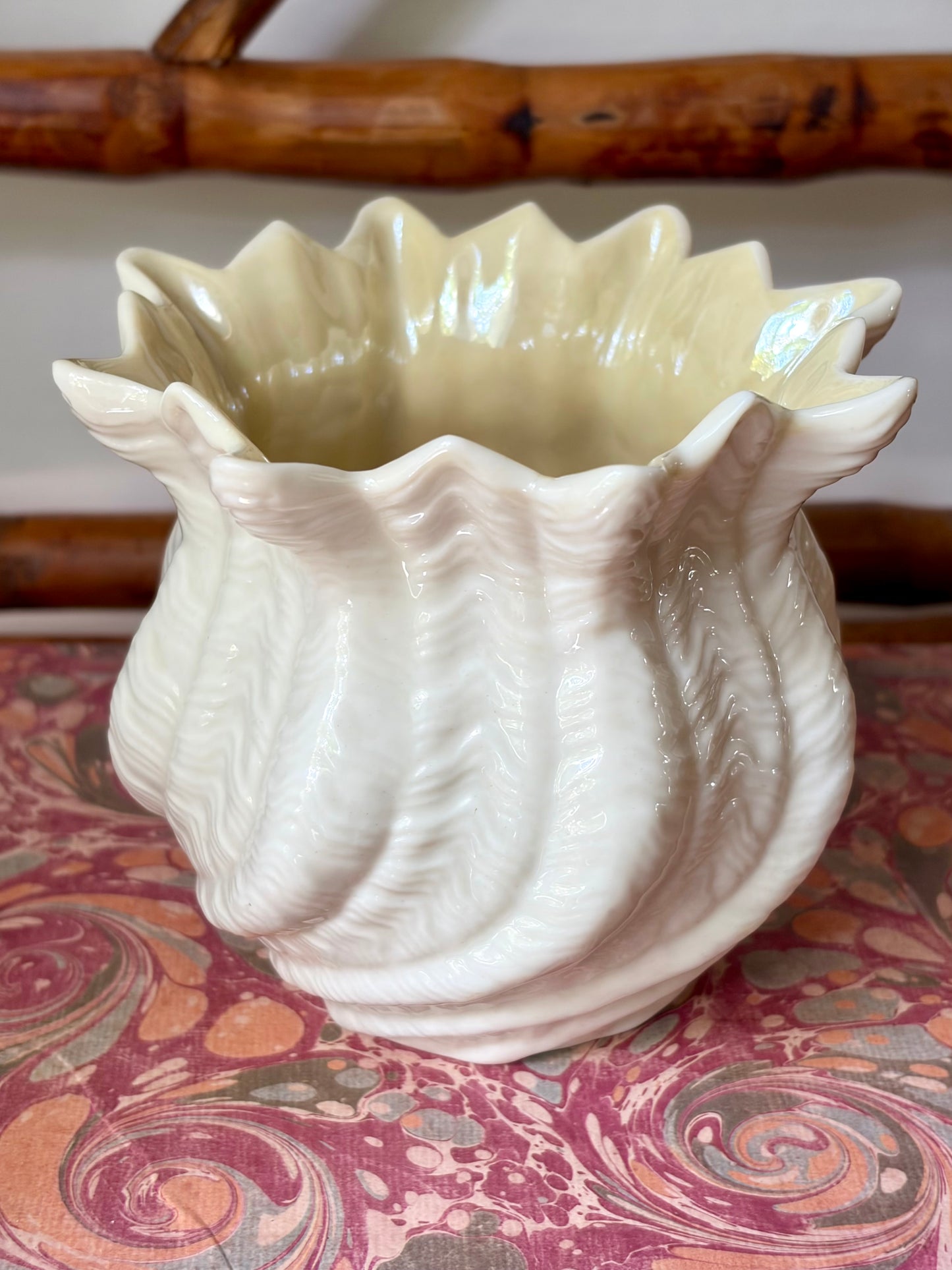 Vintage Belleek Neptune Twisted Vase