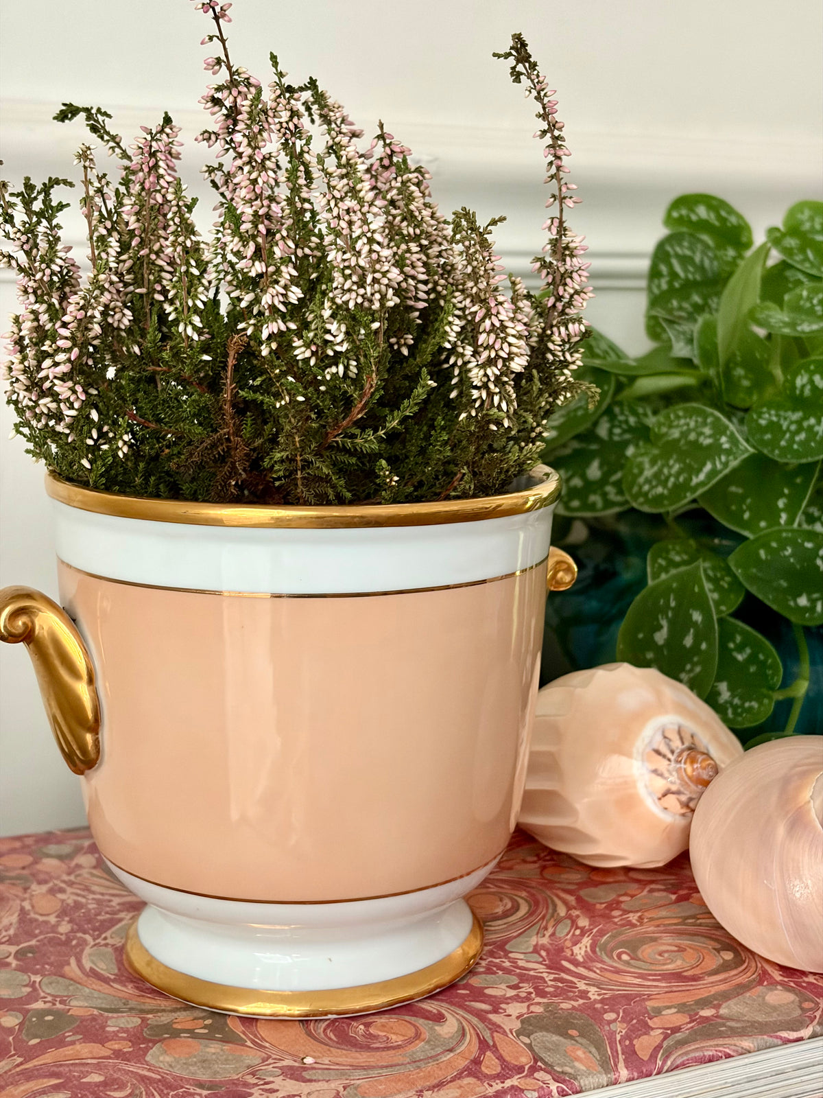 Vintage Peach and Gold Cachepot