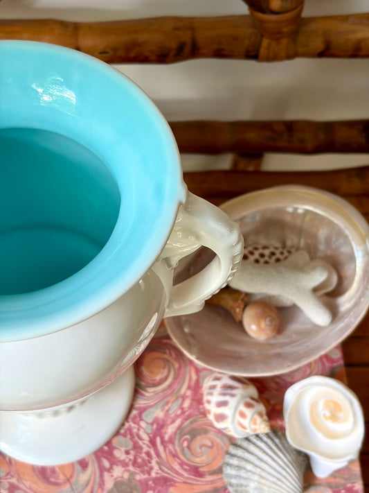 Vintage White & Aqua Amphora Vase