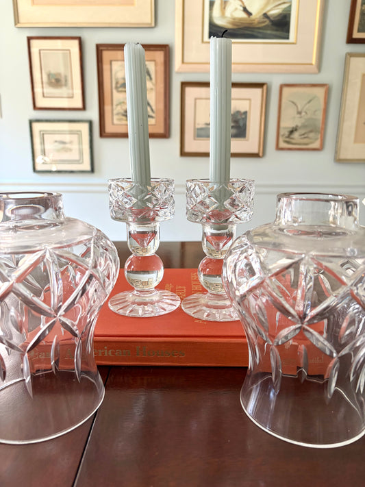 Pair of Vintage Crystal Two-Piece Hurricanes