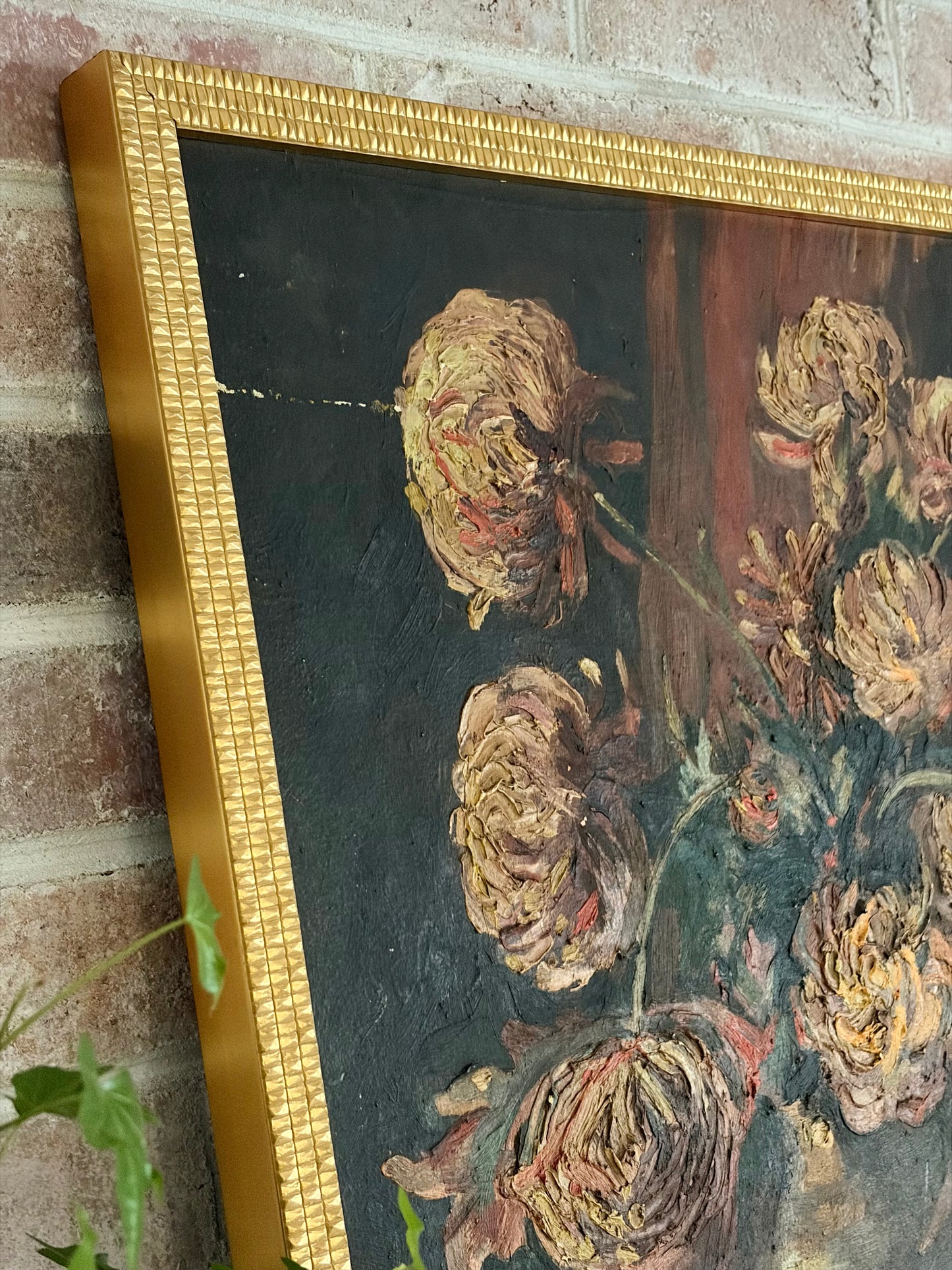 Framed Antique Floral Oil Painting