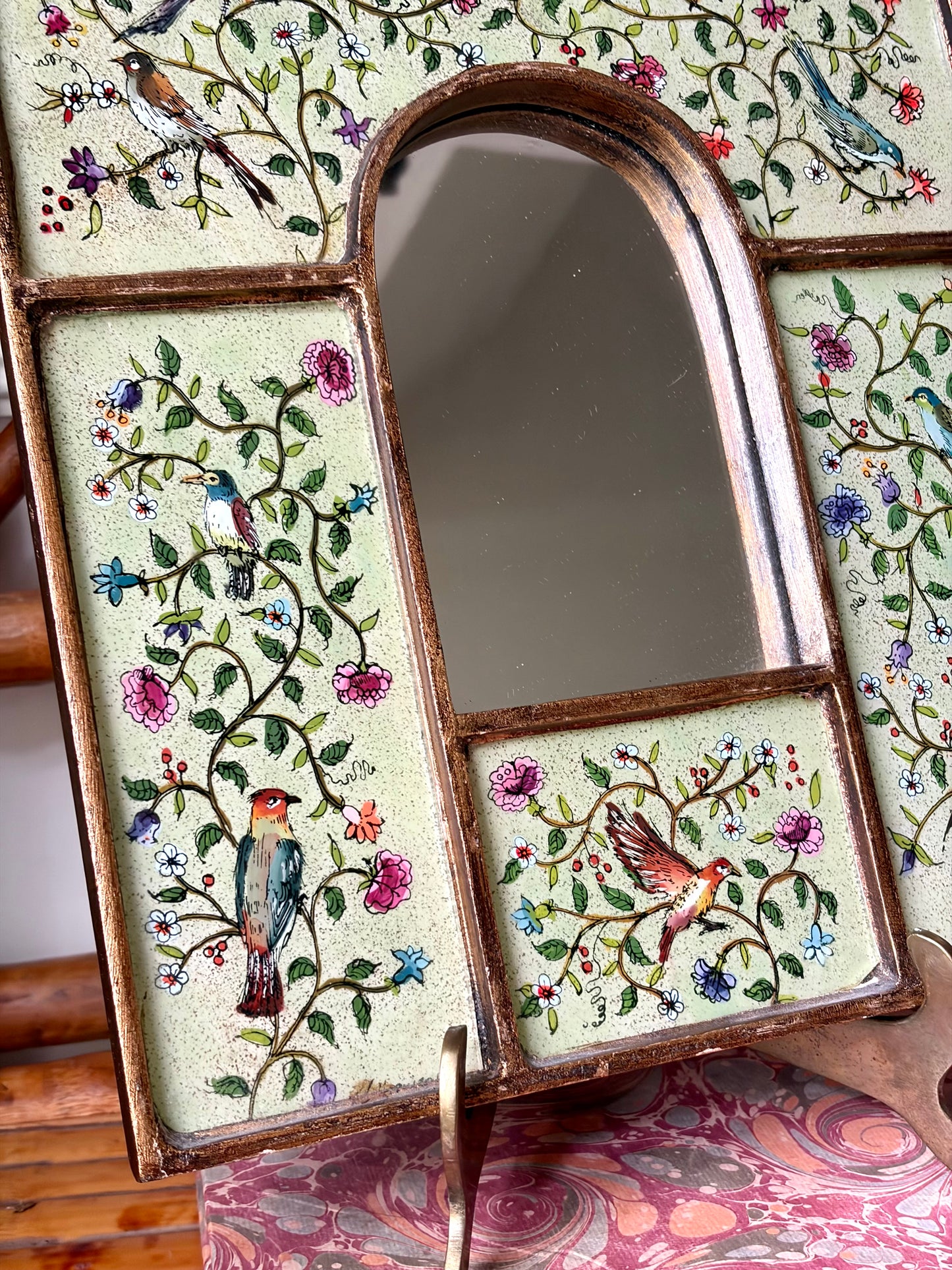 Vintage Reverse Painted Glass Mirror