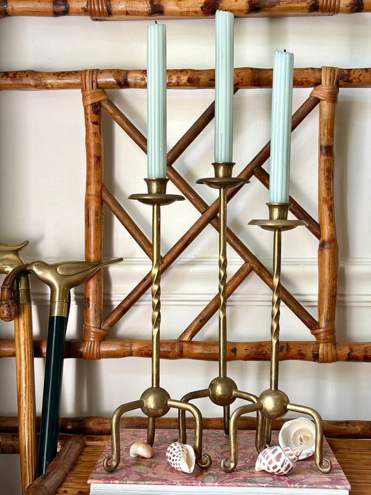 Vintage Trio of Brass Candlesticks