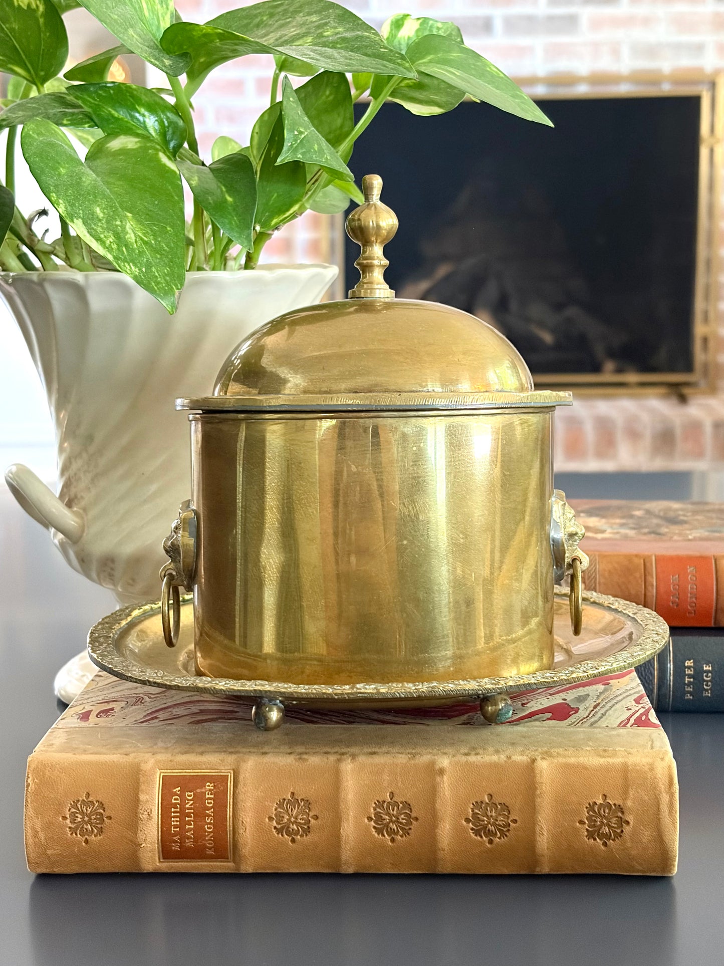 Vintage Brass Tea Caddy & Dish