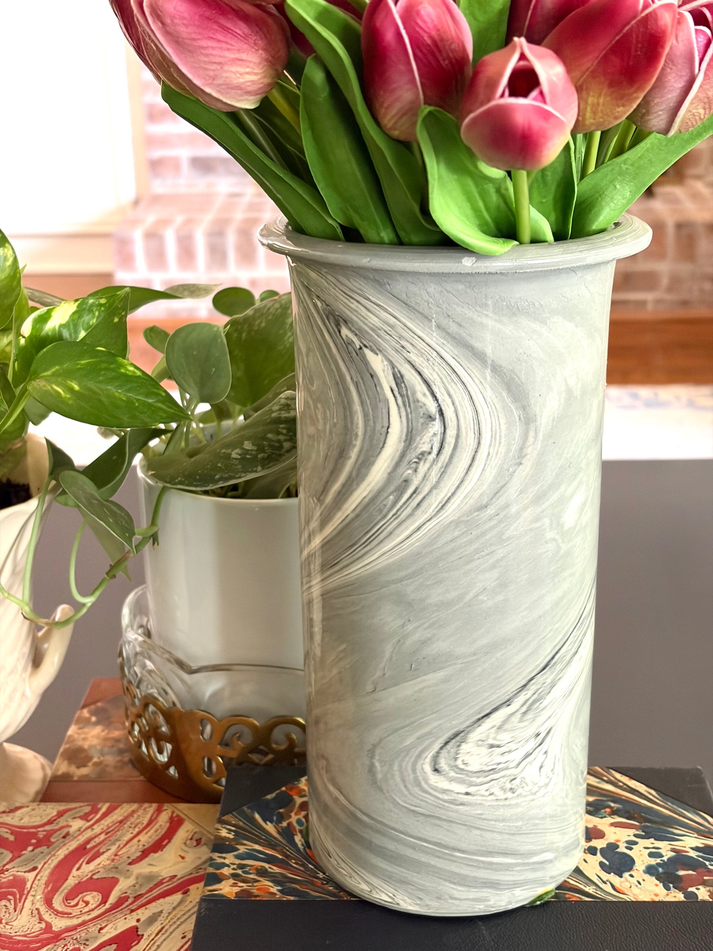 Vintage Nora Fenton High Gloss Marbled Gray Vase