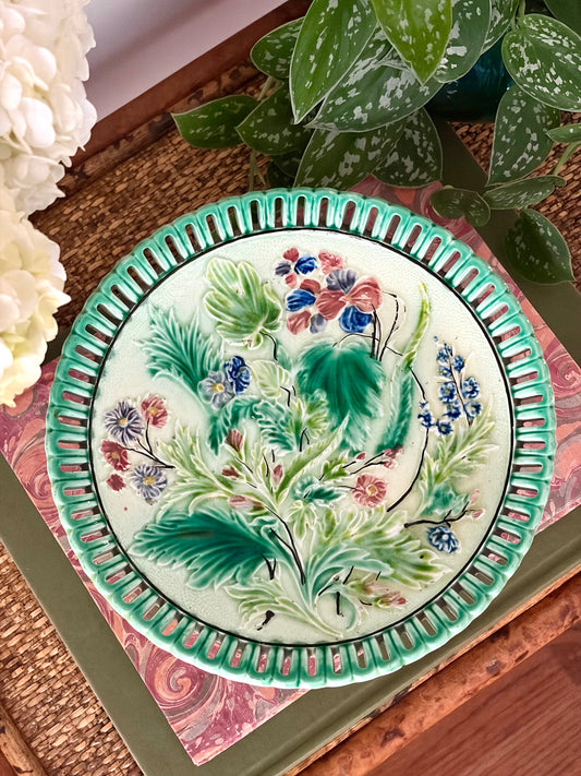 Antique German Majolica Pedestal Dish