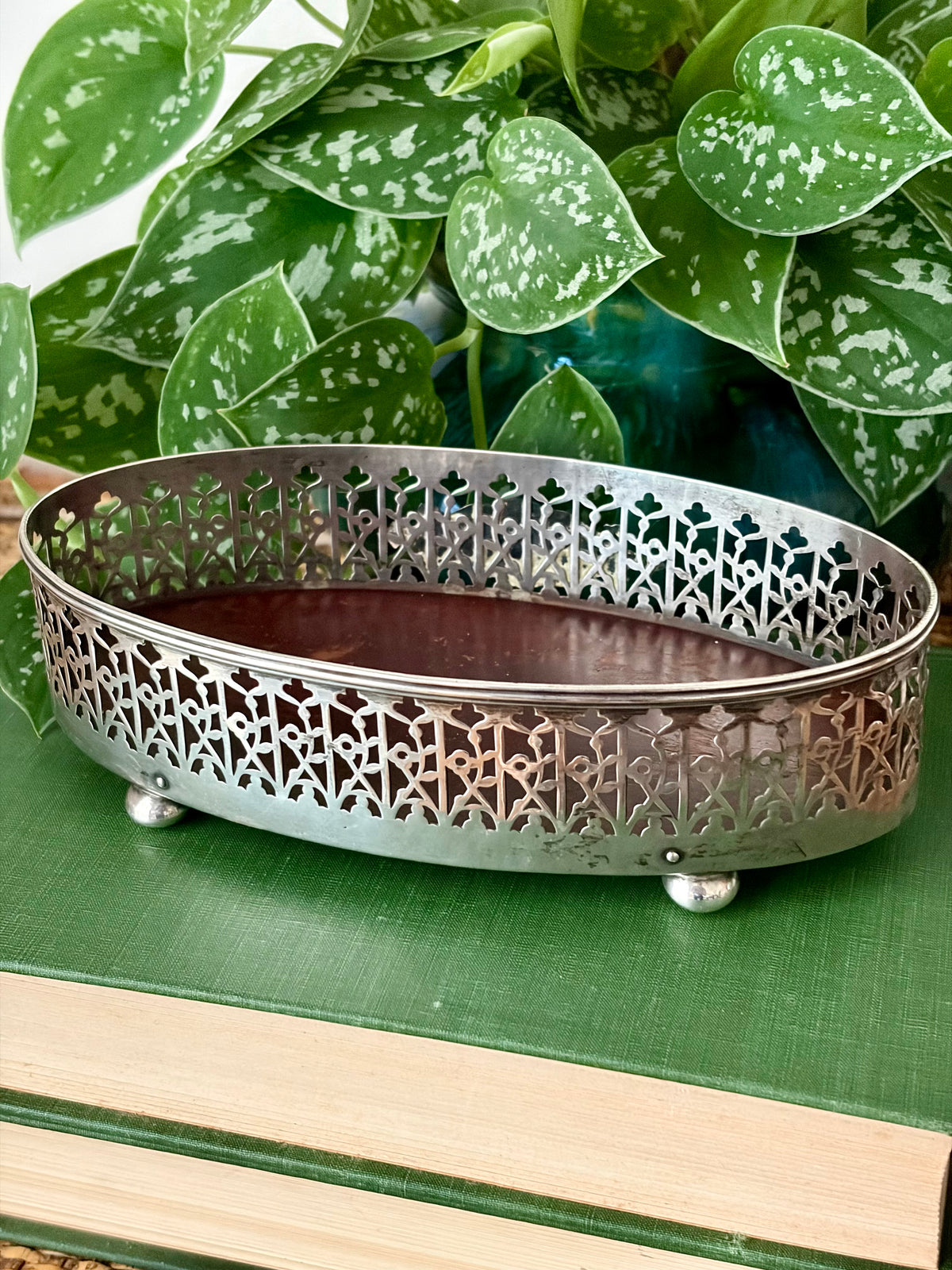 Antique Sterling Silver and Mahogany Gallery Tray