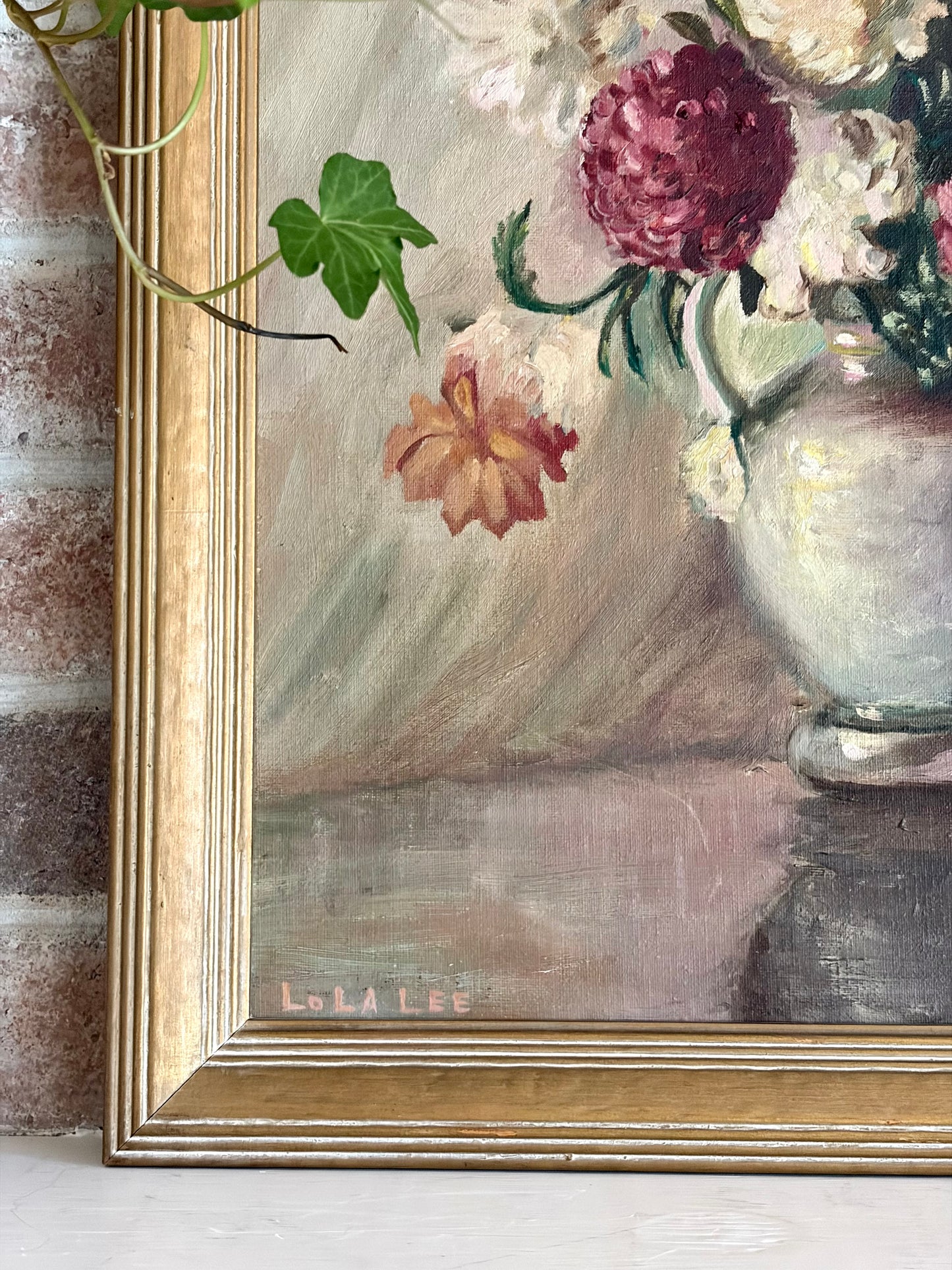 Vintage 1940s Floral Oil Painting