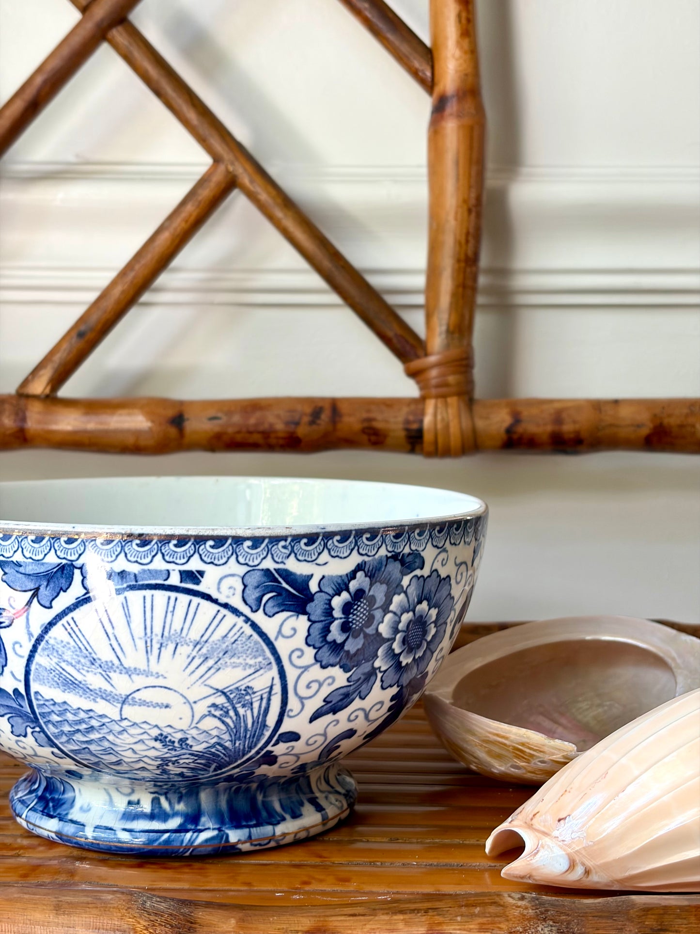 Antique Blue & White Pedestal Bowl