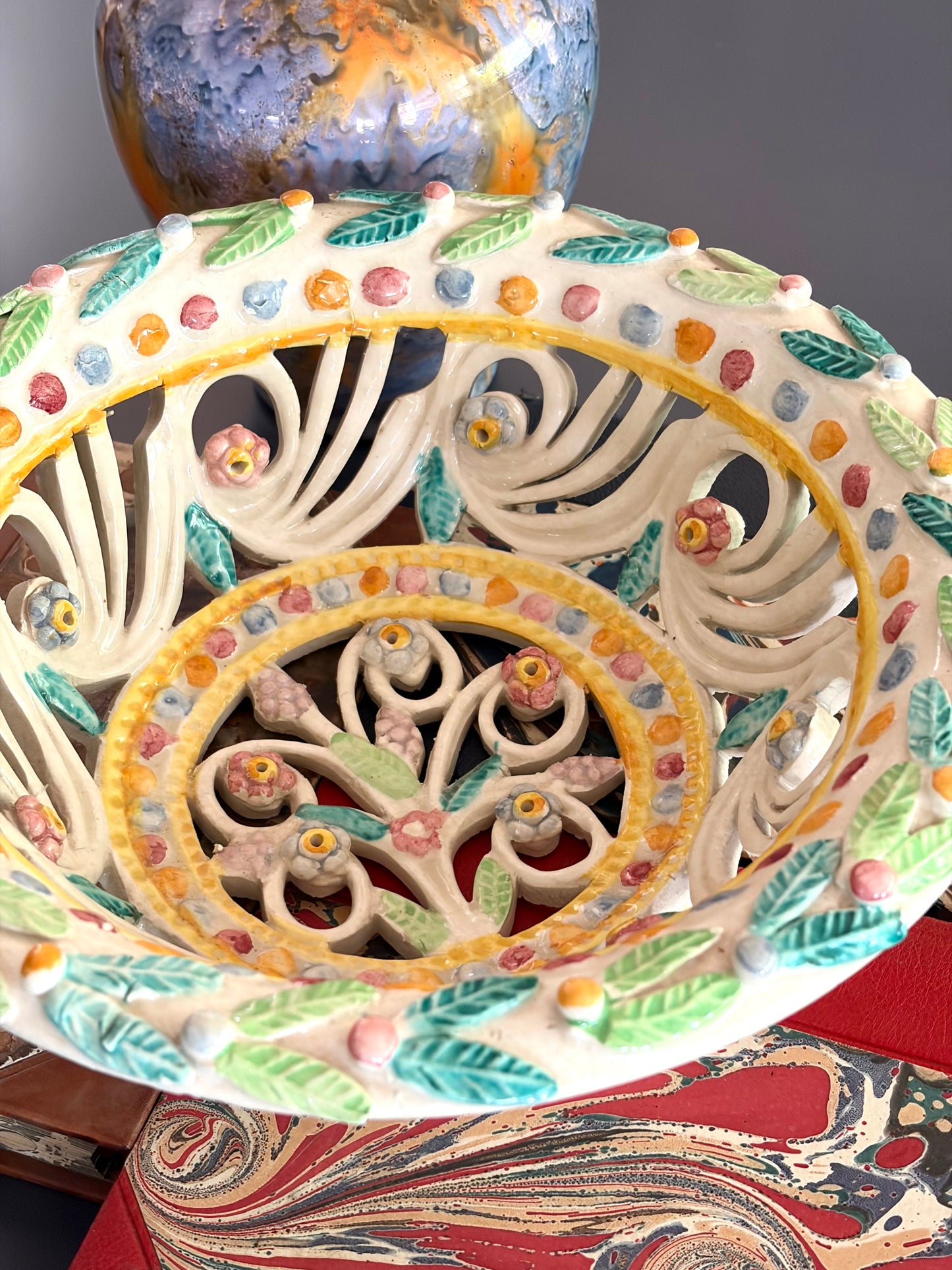 Vintage Italian Openwork Pottery Bowl