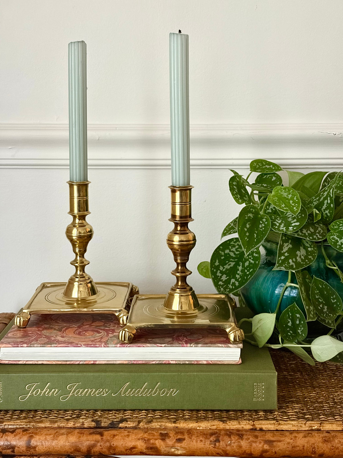 Vintage Virginia Metal Crafters Brass Footed Candlesticks