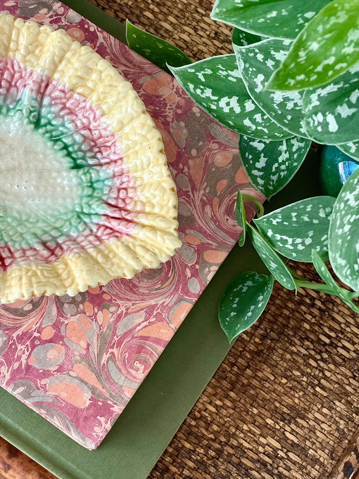 Antique Majolica Begonia Plate