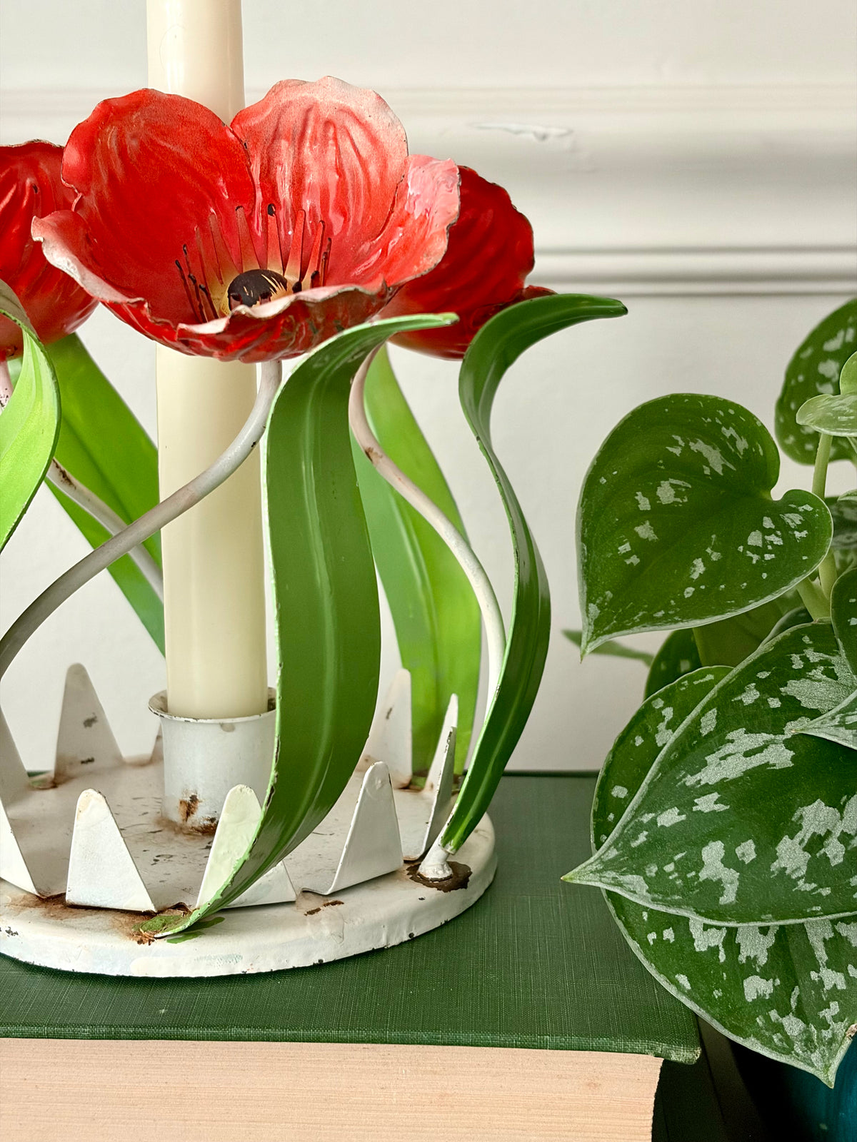 Vintage Italian Toleware Poppy Candleholder