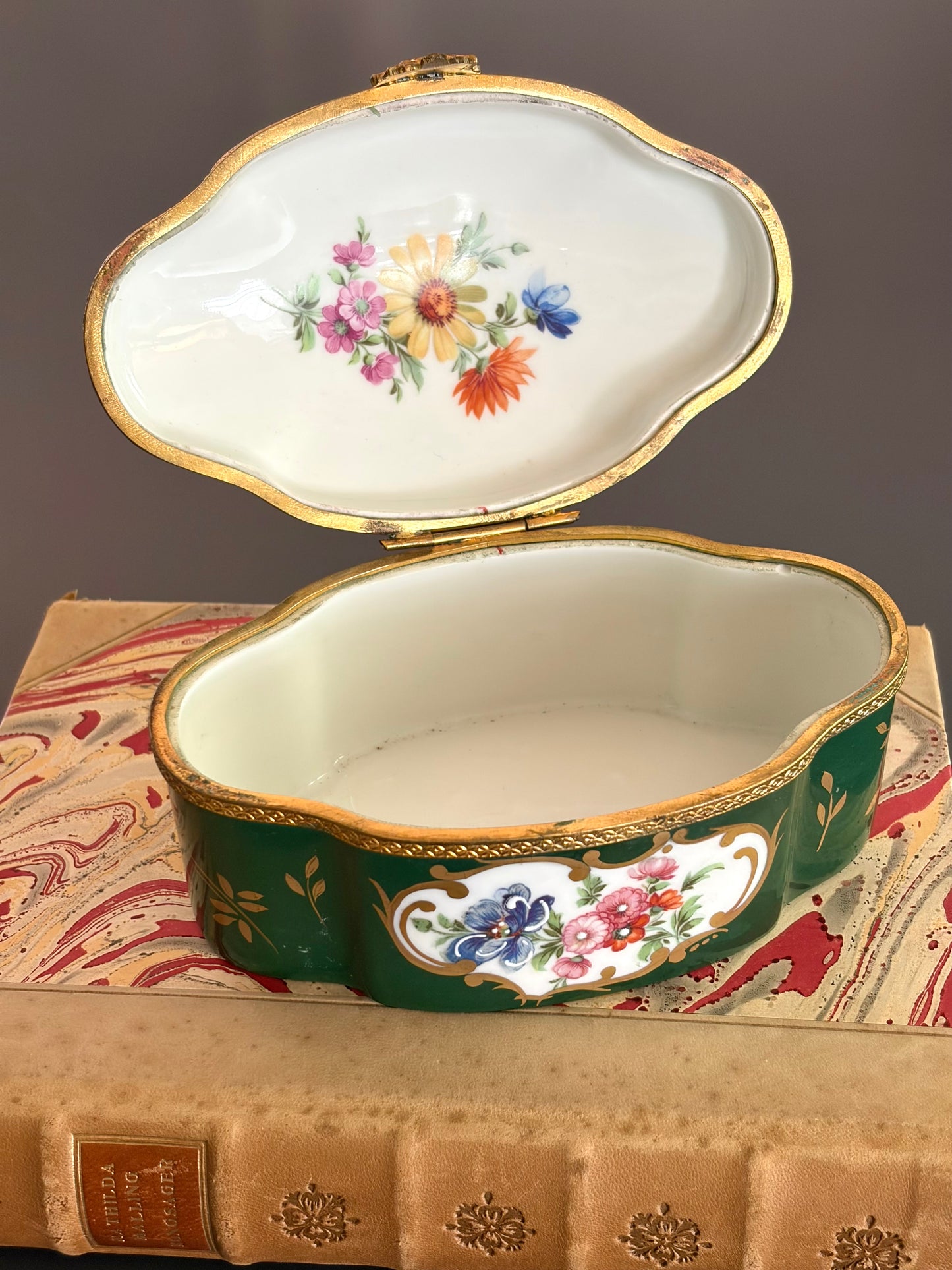 Vintage Large Green Floral Limoges Box