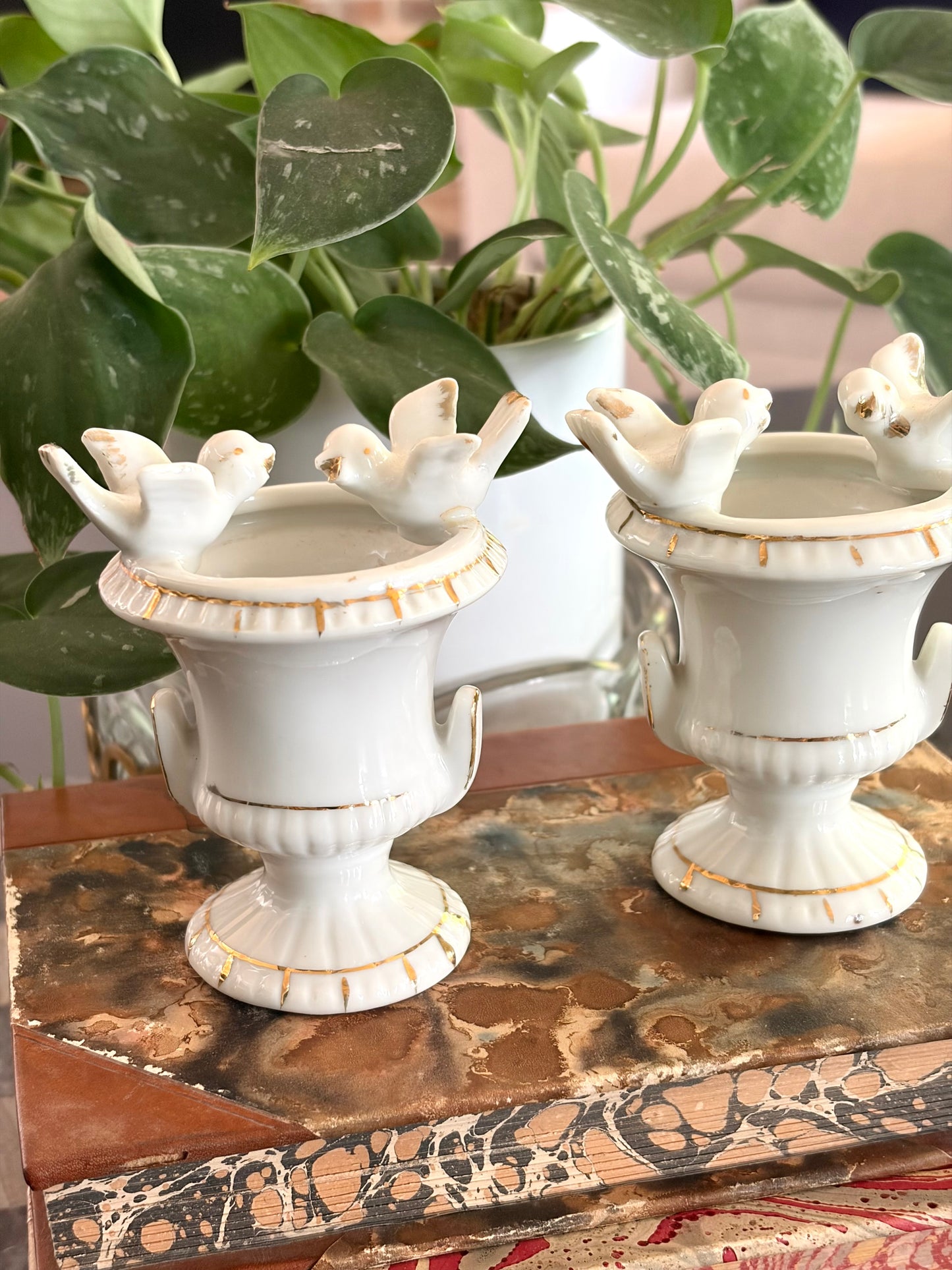 Vintage Pair of Dove Urns