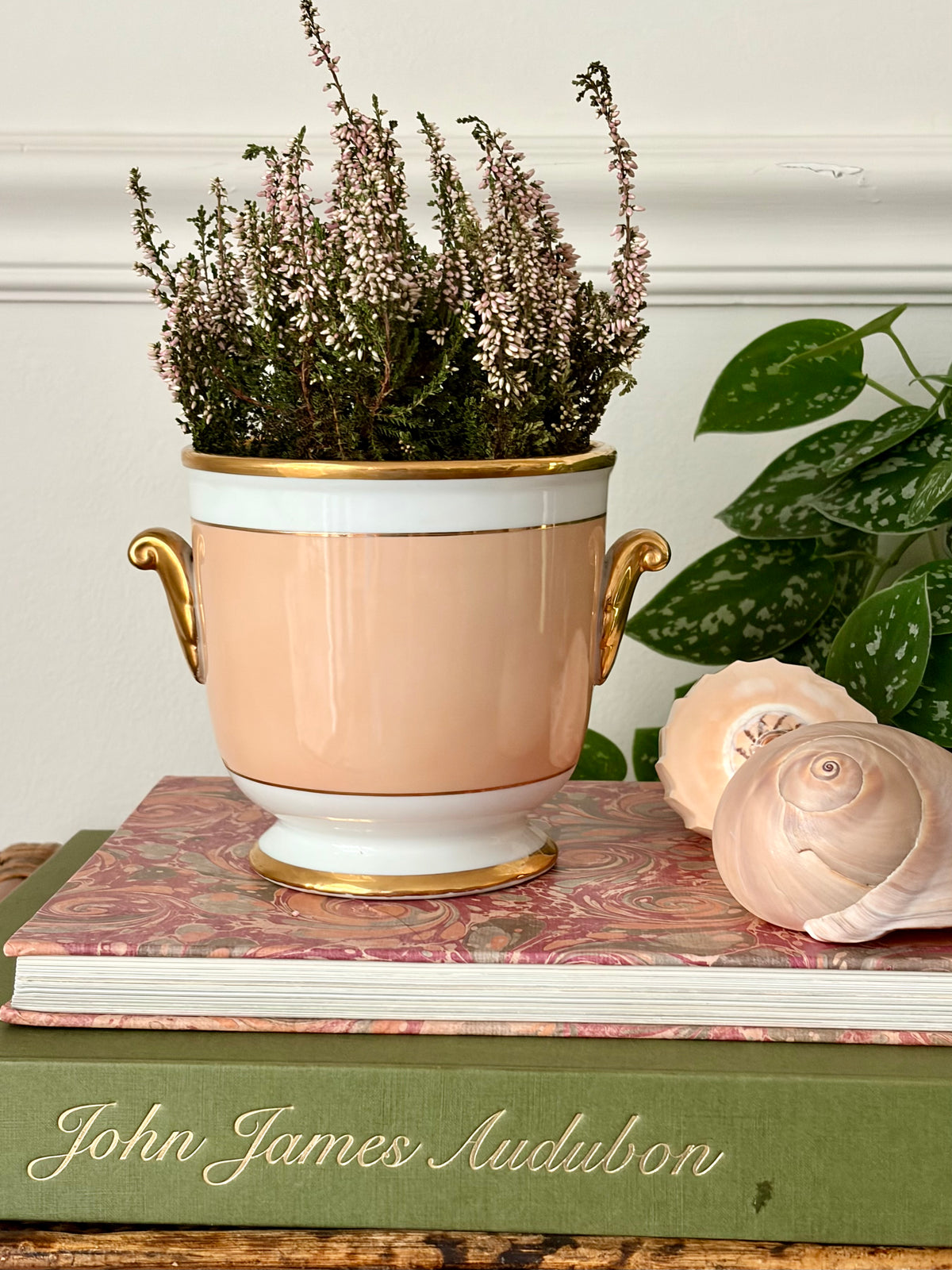 Vintage Peach and Gold Cachepot