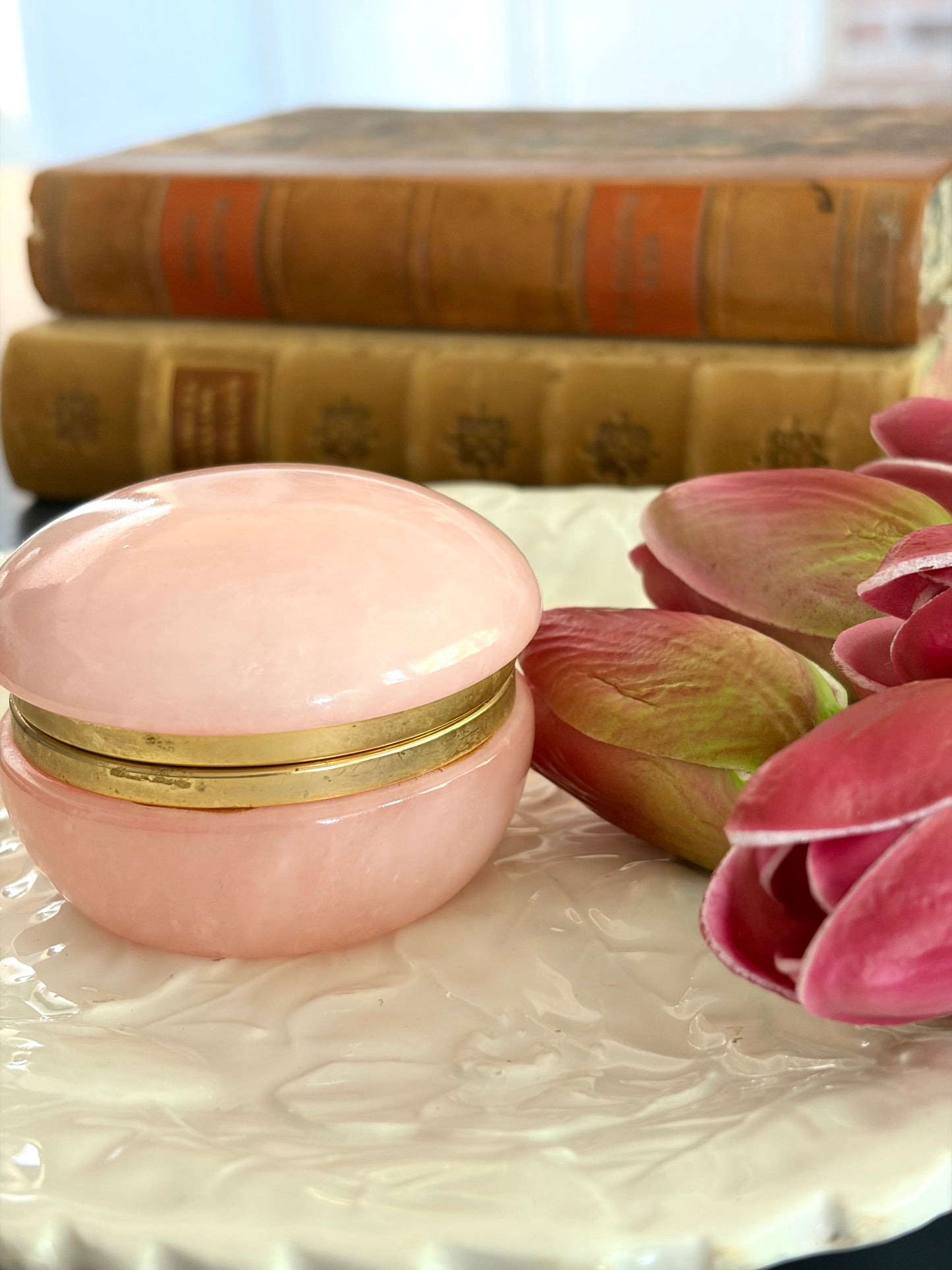 Vintage Italian Pink Alabaster & Brass Box