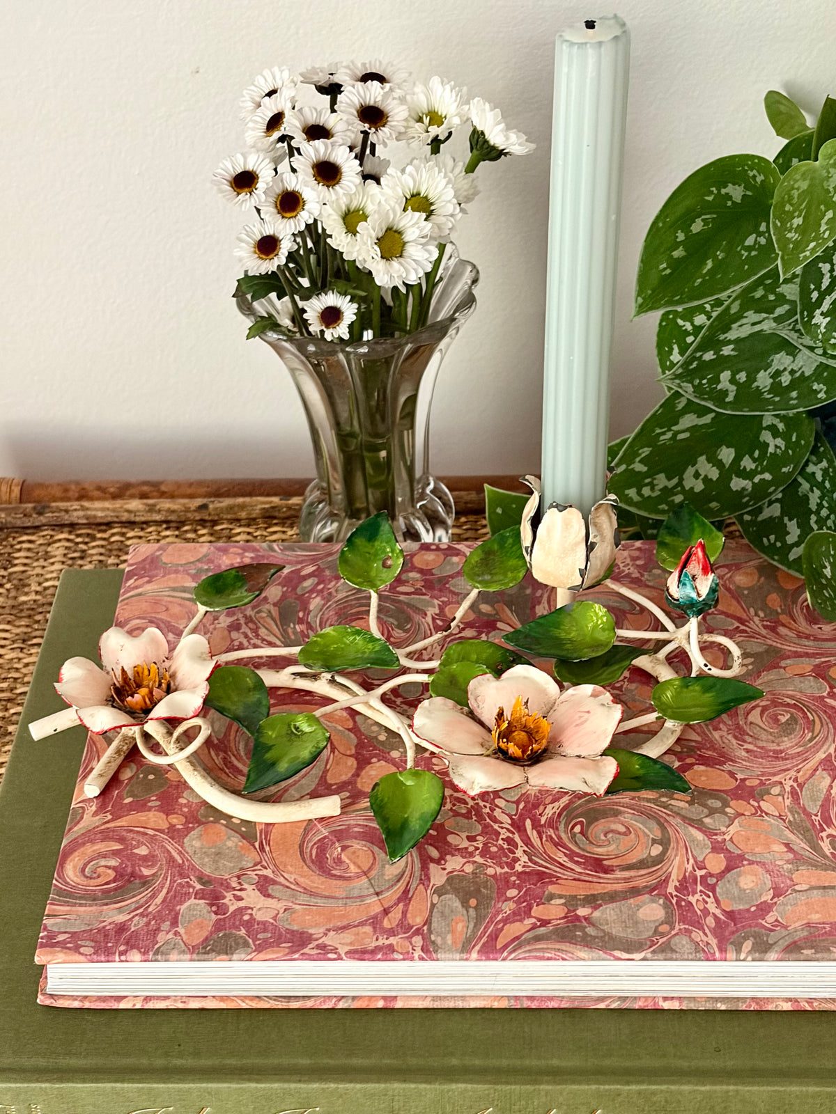 Vintage Italian Toleware Floral Candleholder