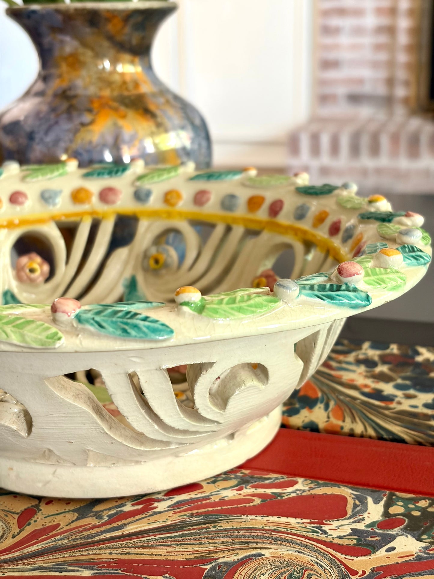 Vintage Italian Openwork Pottery Bowl