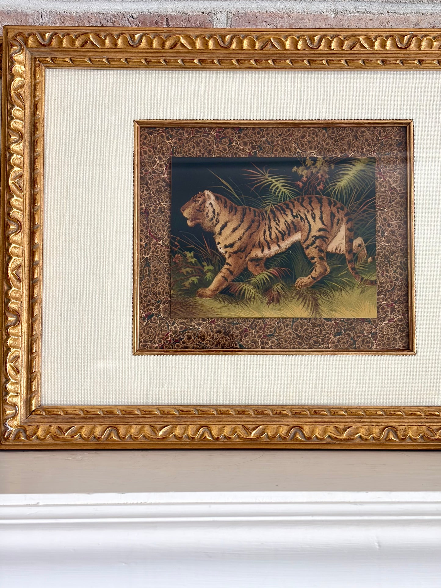 Pair of Framed Antique Tiger & Jaguar Bookplates