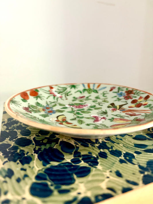 Antique Qing Famille Rose Celadon Dish