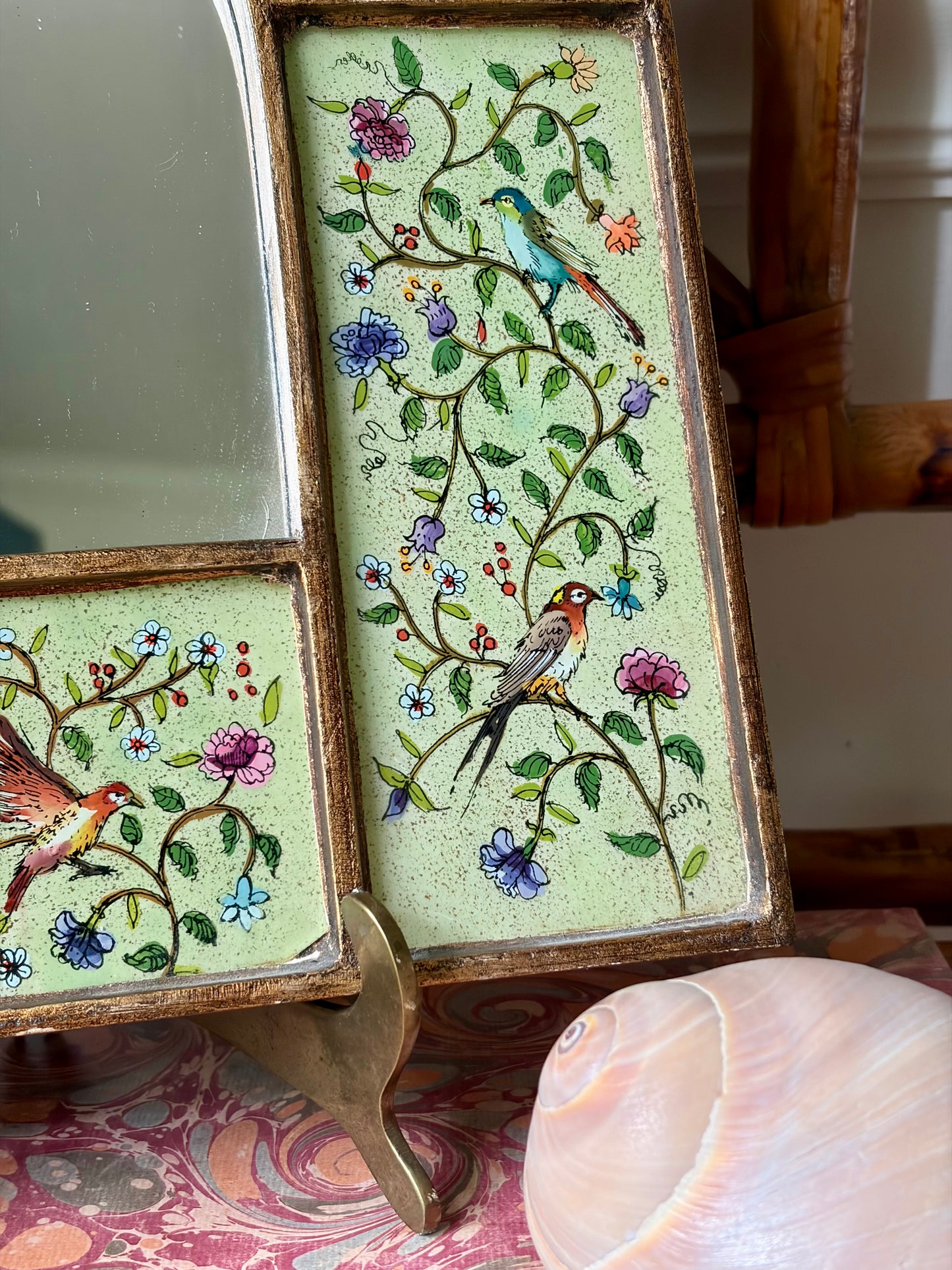 Vintage Reverse Painted Glass Mirror