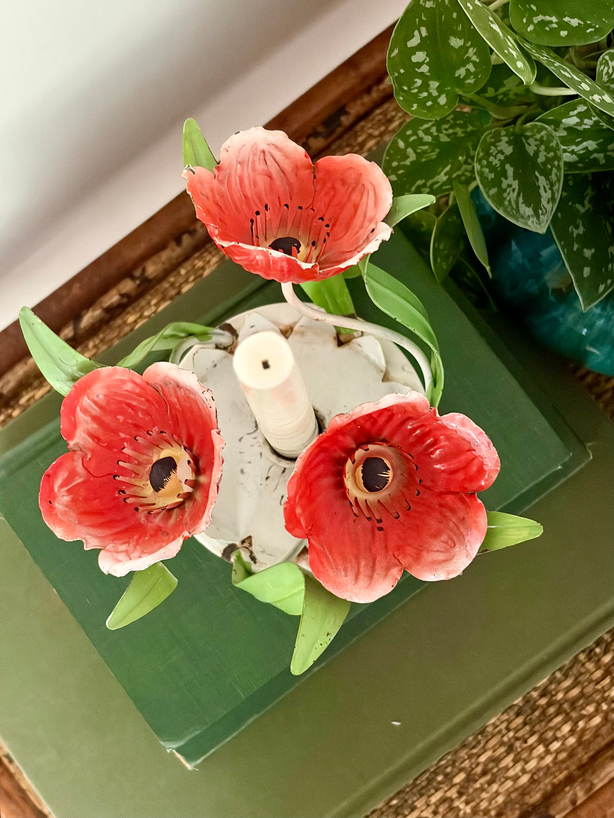 Vintage Italian Toleware Poppy Candleholder
