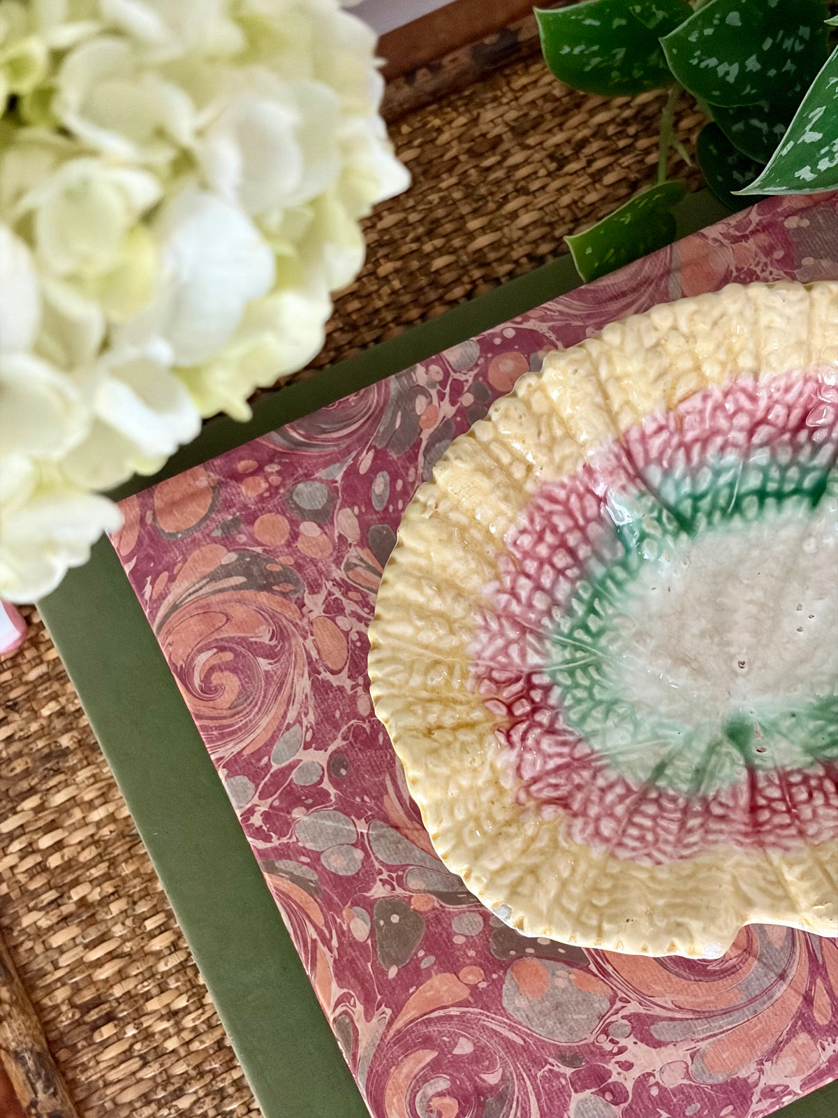 Antique Majolica Begonia Plate