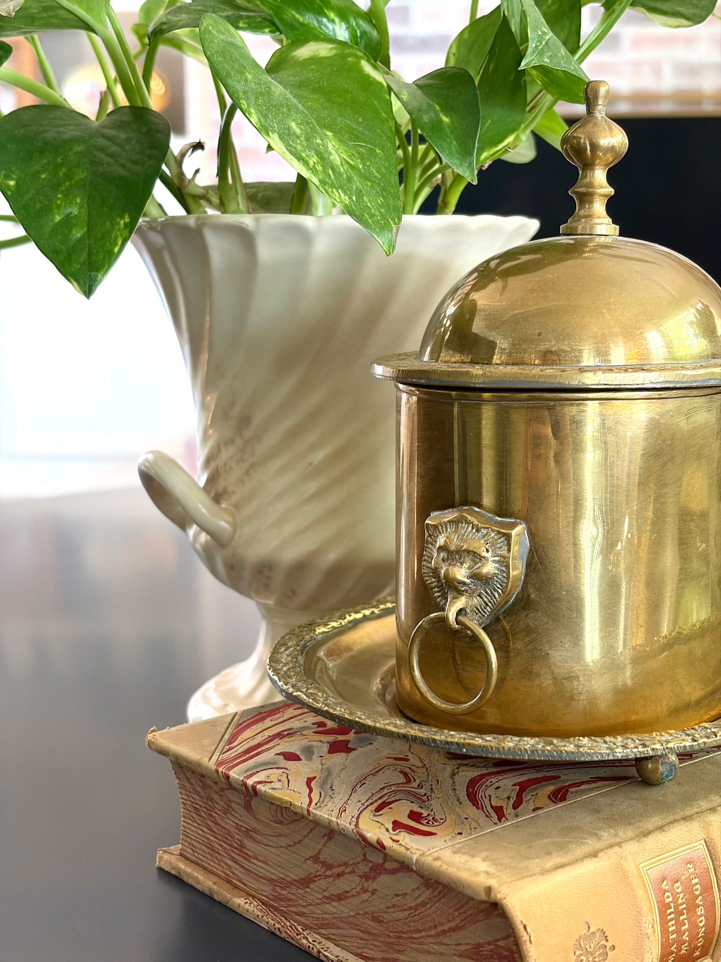Vintage Brass Tea Caddy & Dish
