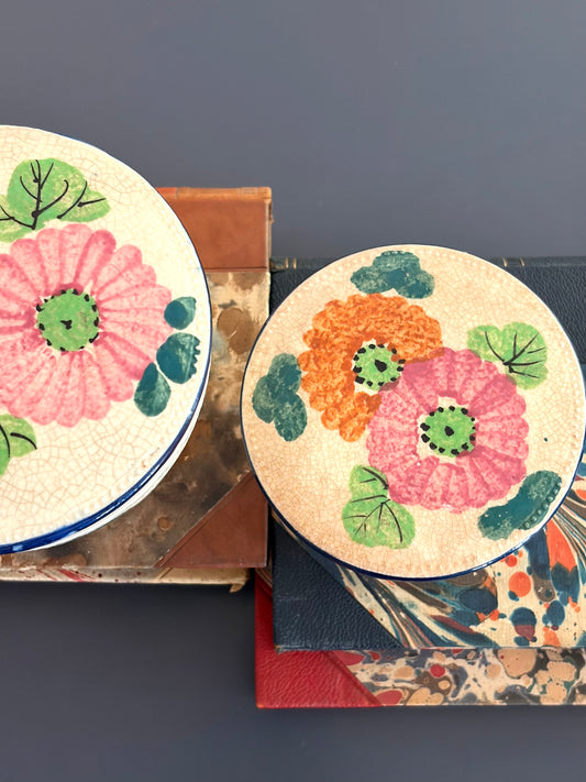 Pair of Vintage Majolica Canisters