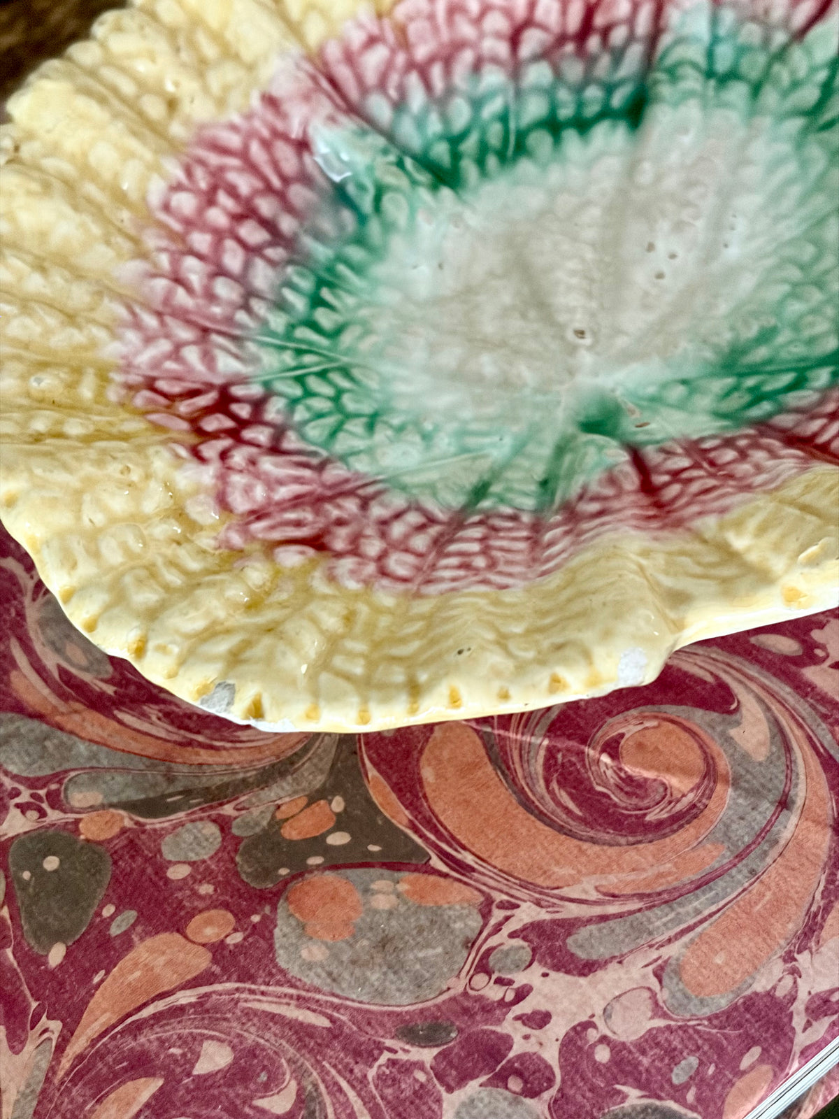 Antique Majolica Begonia Plate