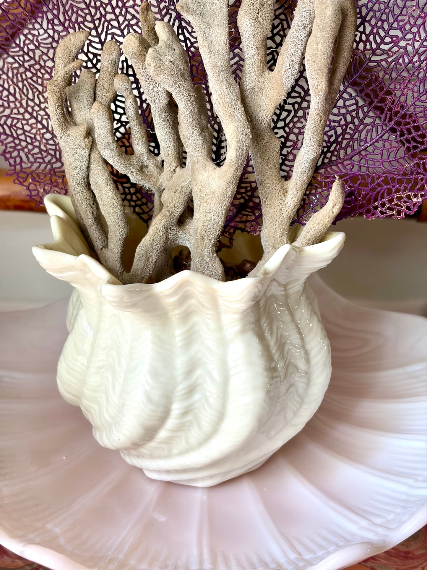 Vintage Belleek Neptune Twisted Vase