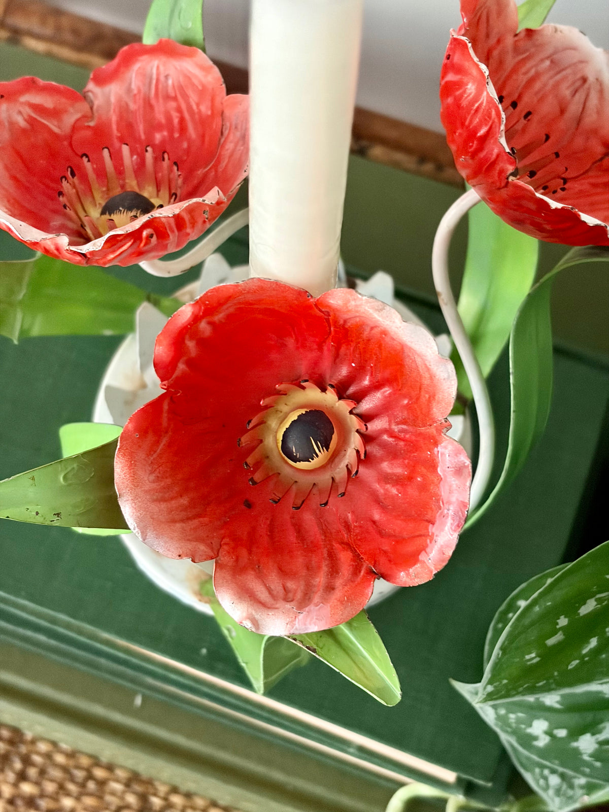Vintage Italian Toleware Poppy Candleholder