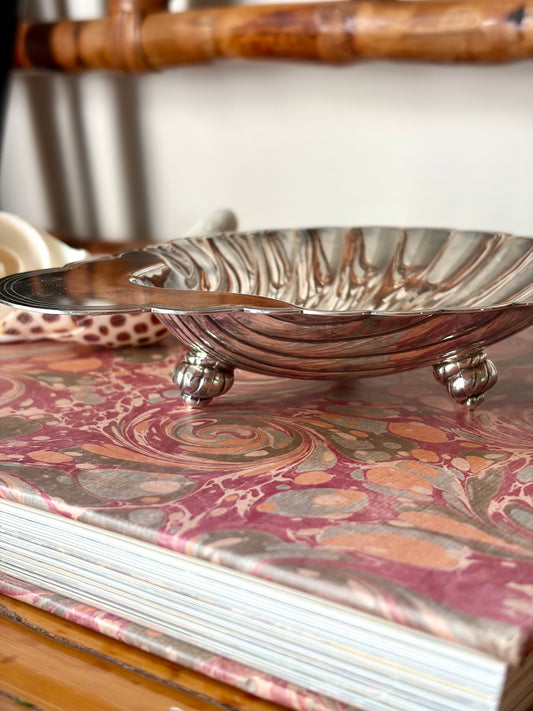 Vintage Silver Plate Footed Shell Dish