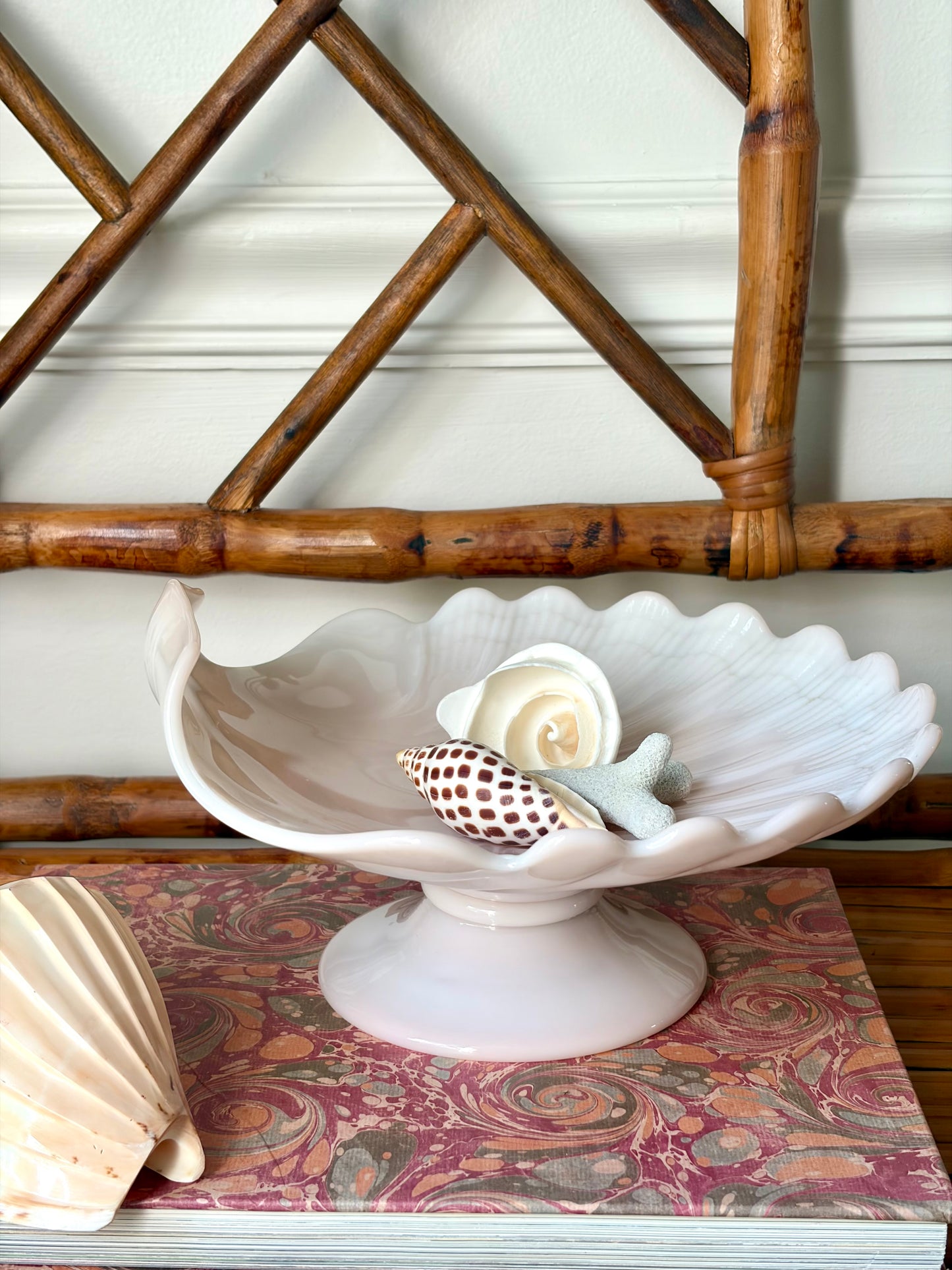Vintage Glass Shell Pedestal Dish