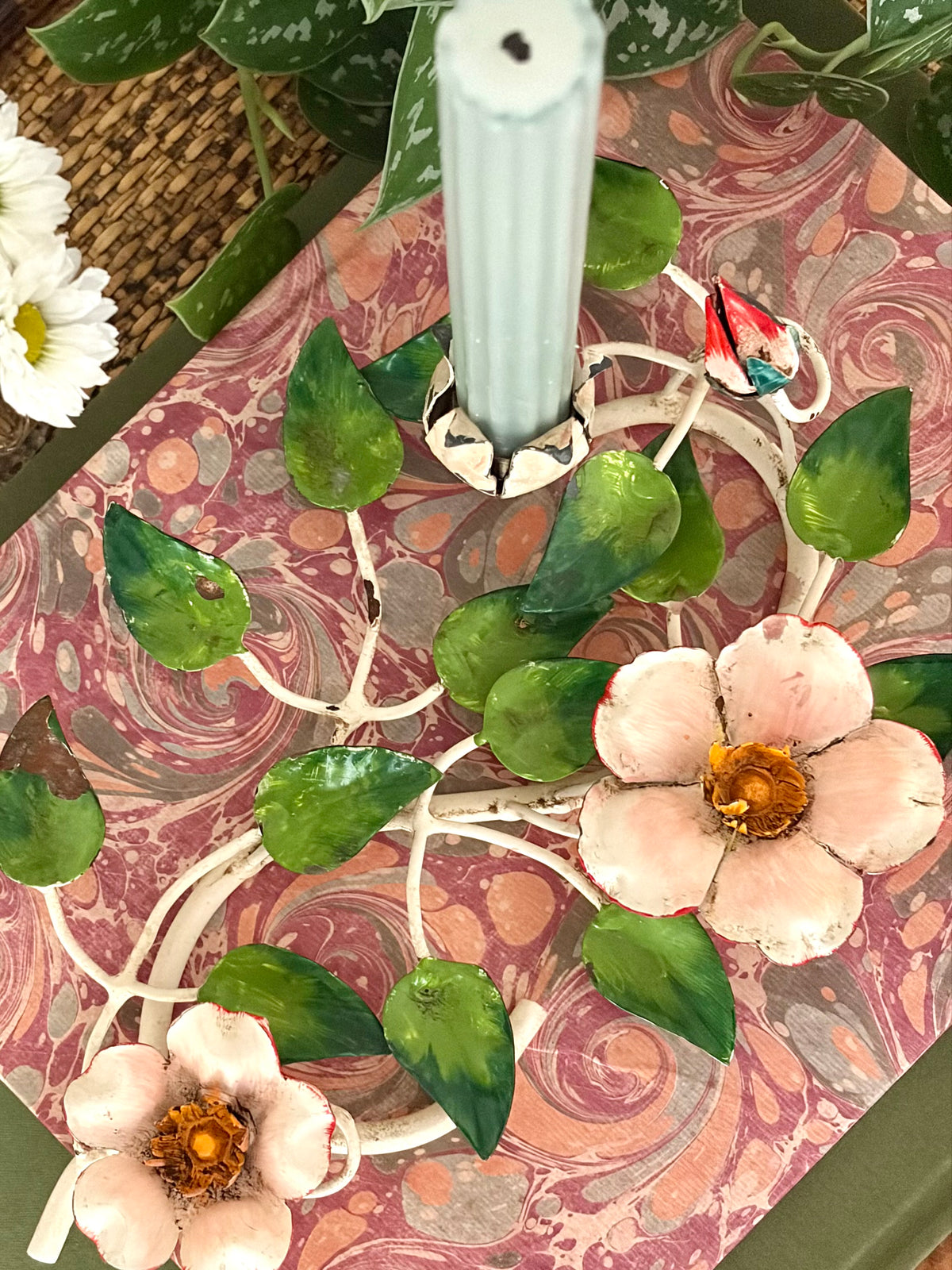 Vintage Italian Toleware Floral Candleholder