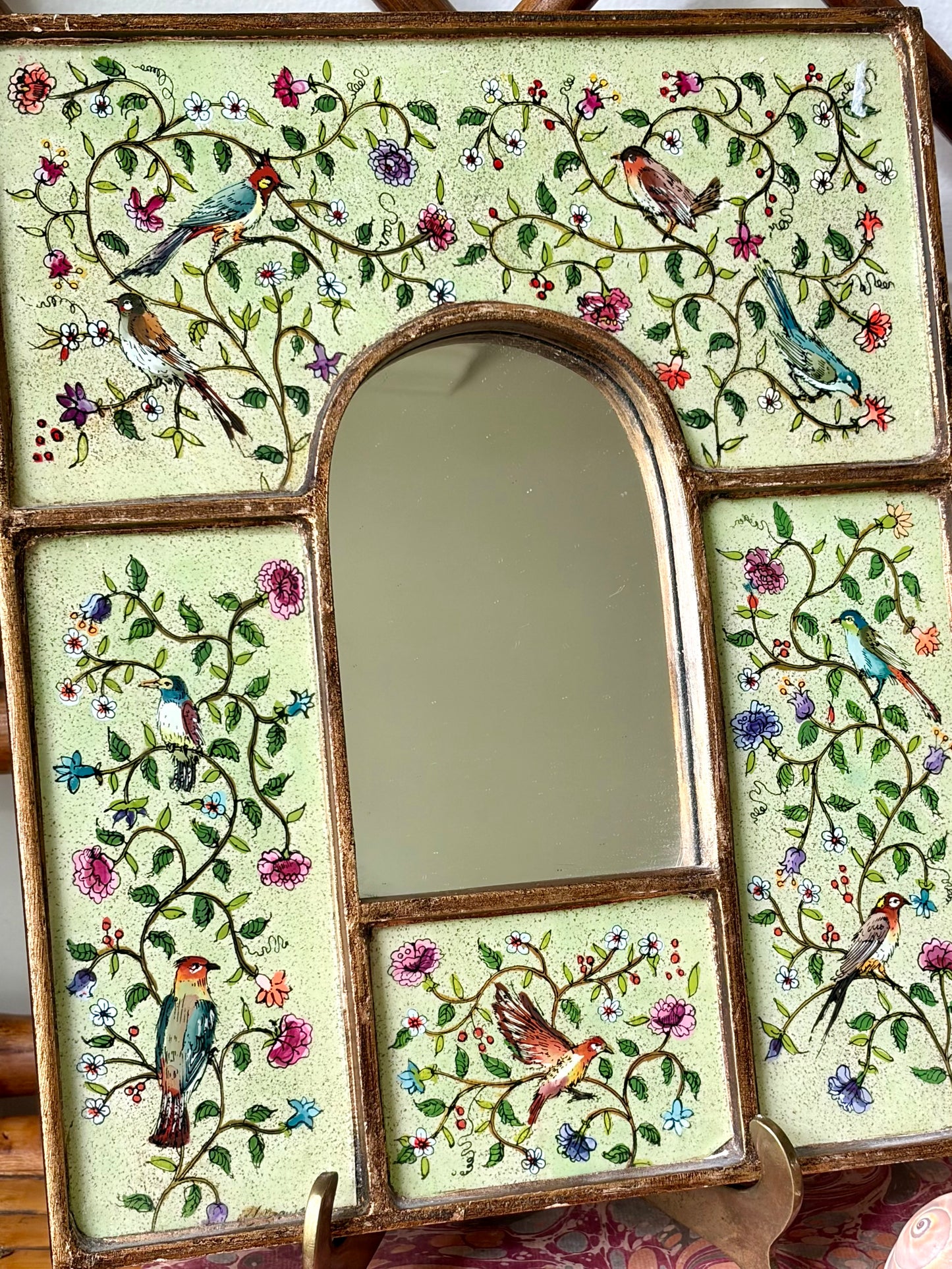 Vintage Reverse Painted Glass Mirror