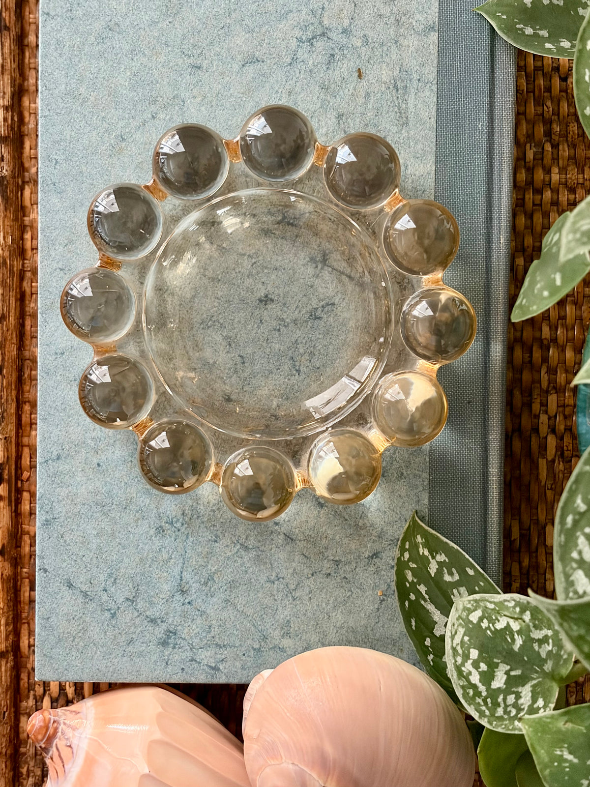 Vintage Peach Bubble Glass Dish